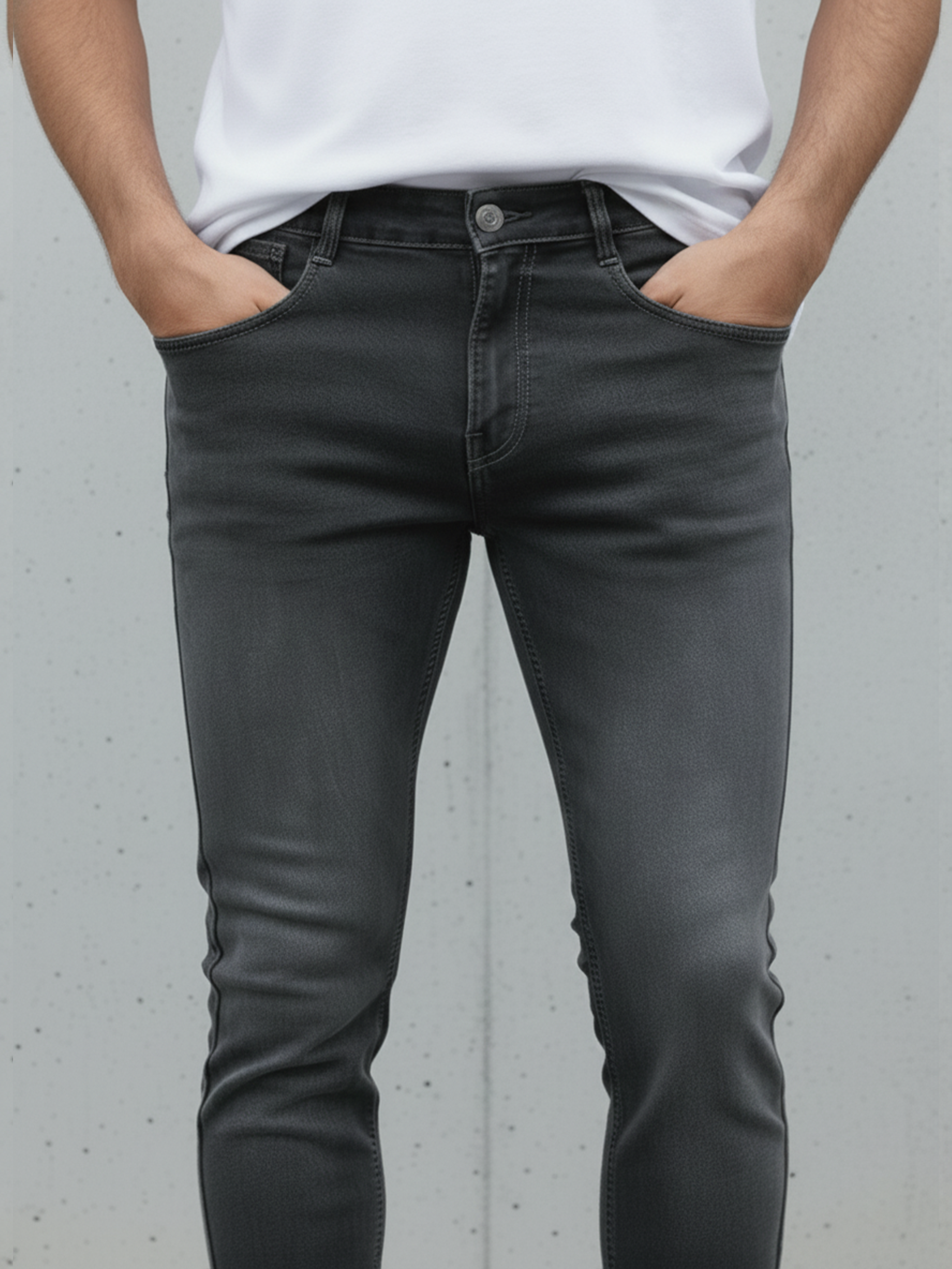 Light Grey PP Spray Slim Fit Jeans For Men