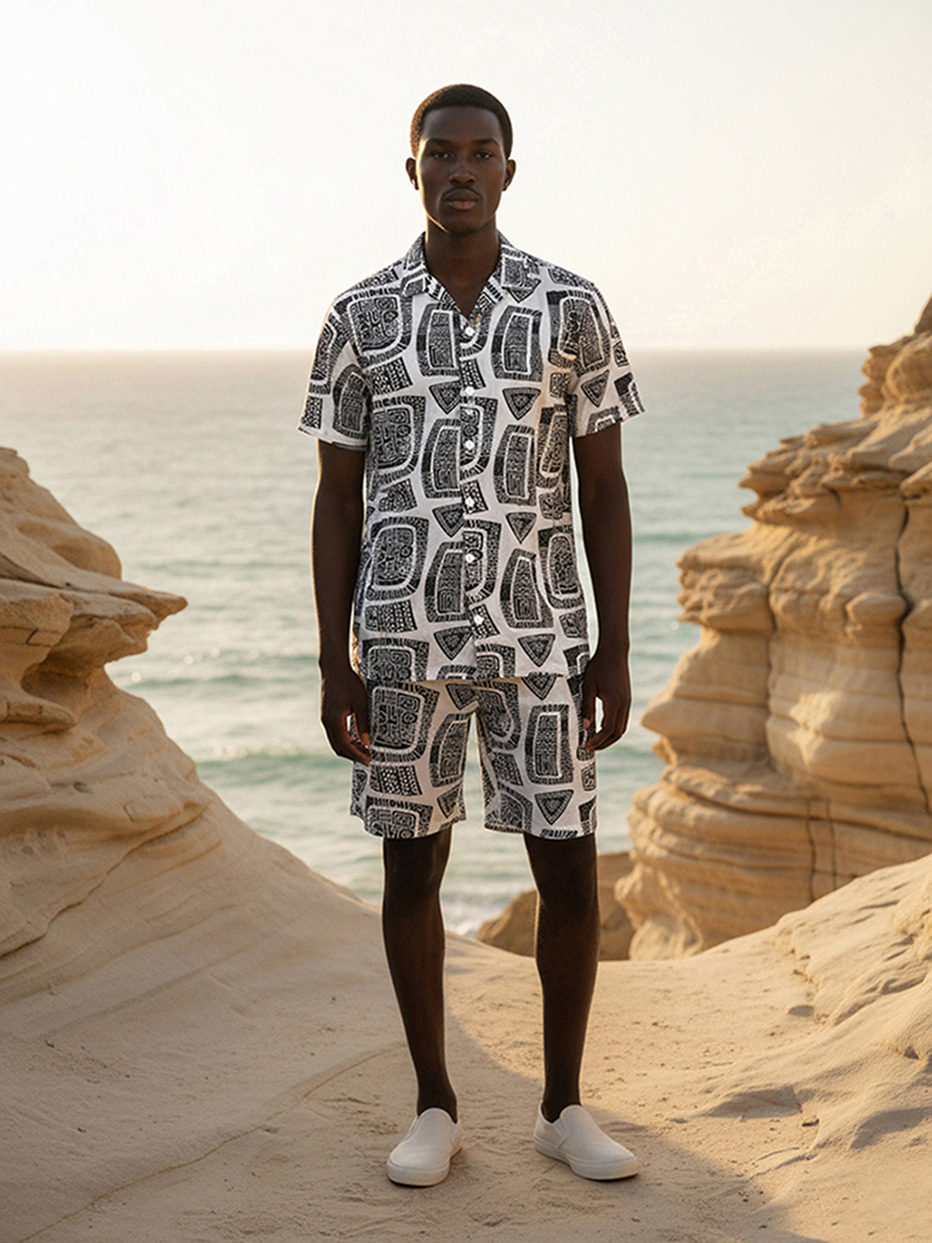 White Printed Co-Ord Set For Men