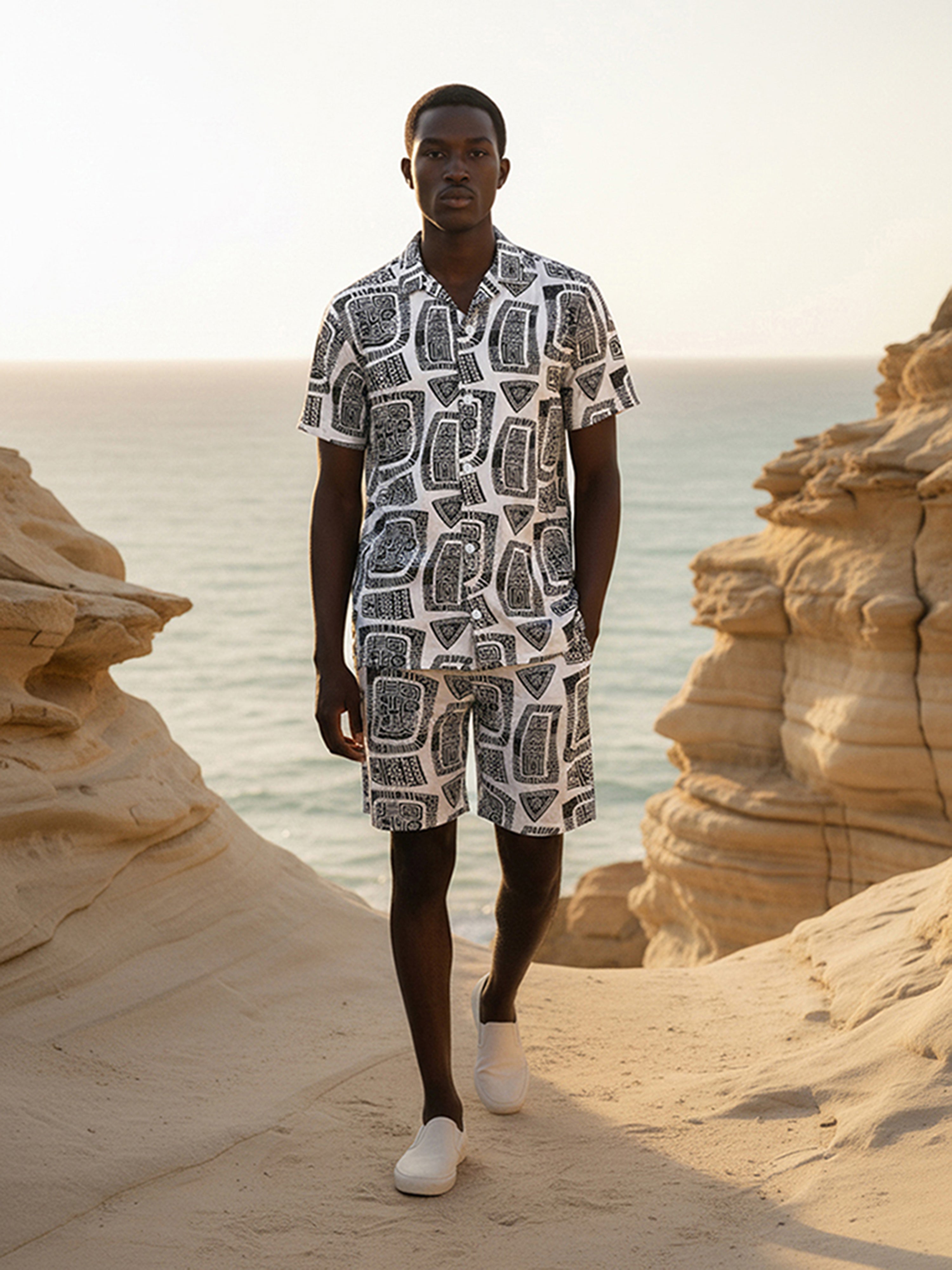 White Printed Co-Ord Set For Men