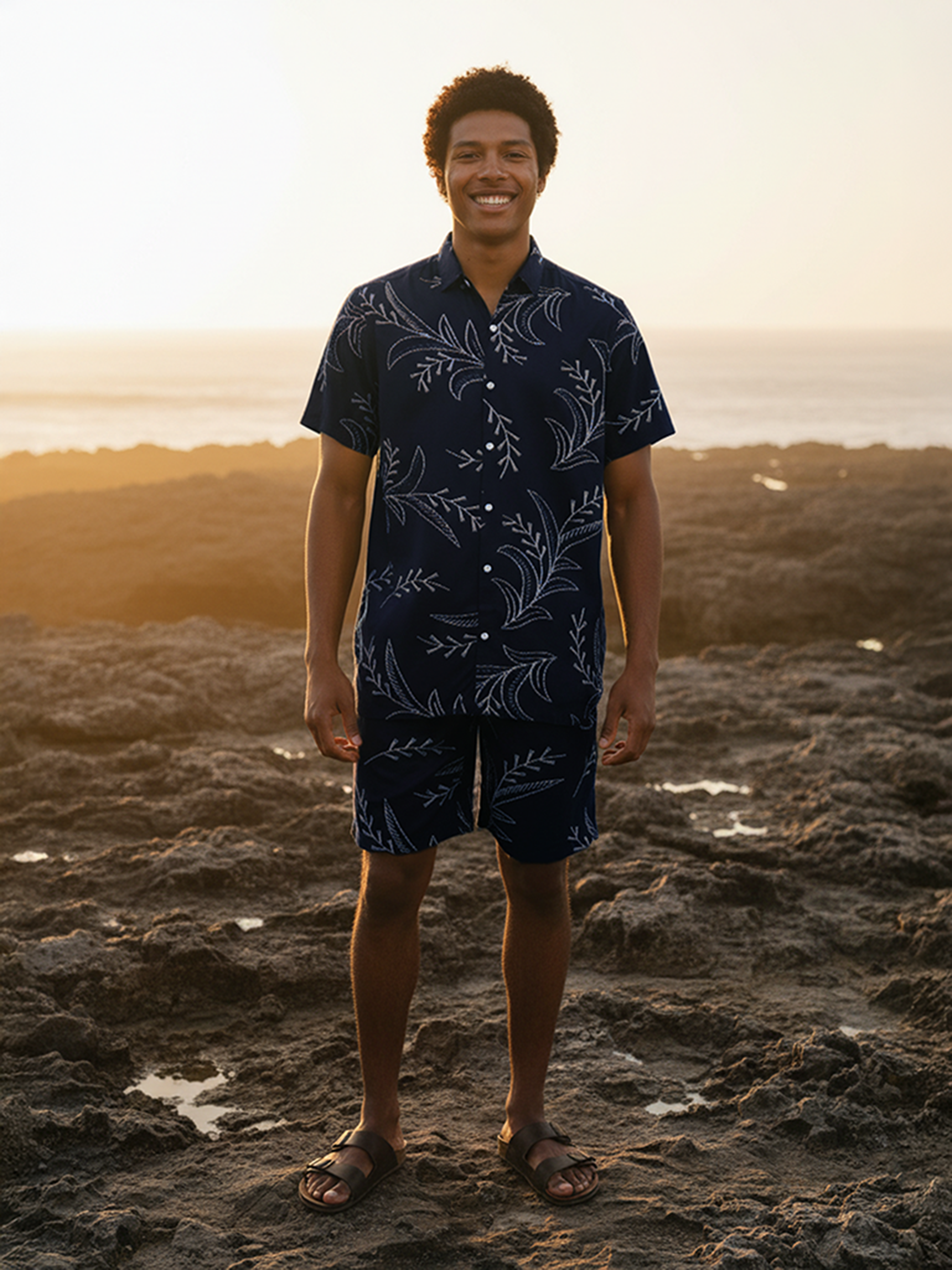 Navy Printed Co-Ord Set For Men