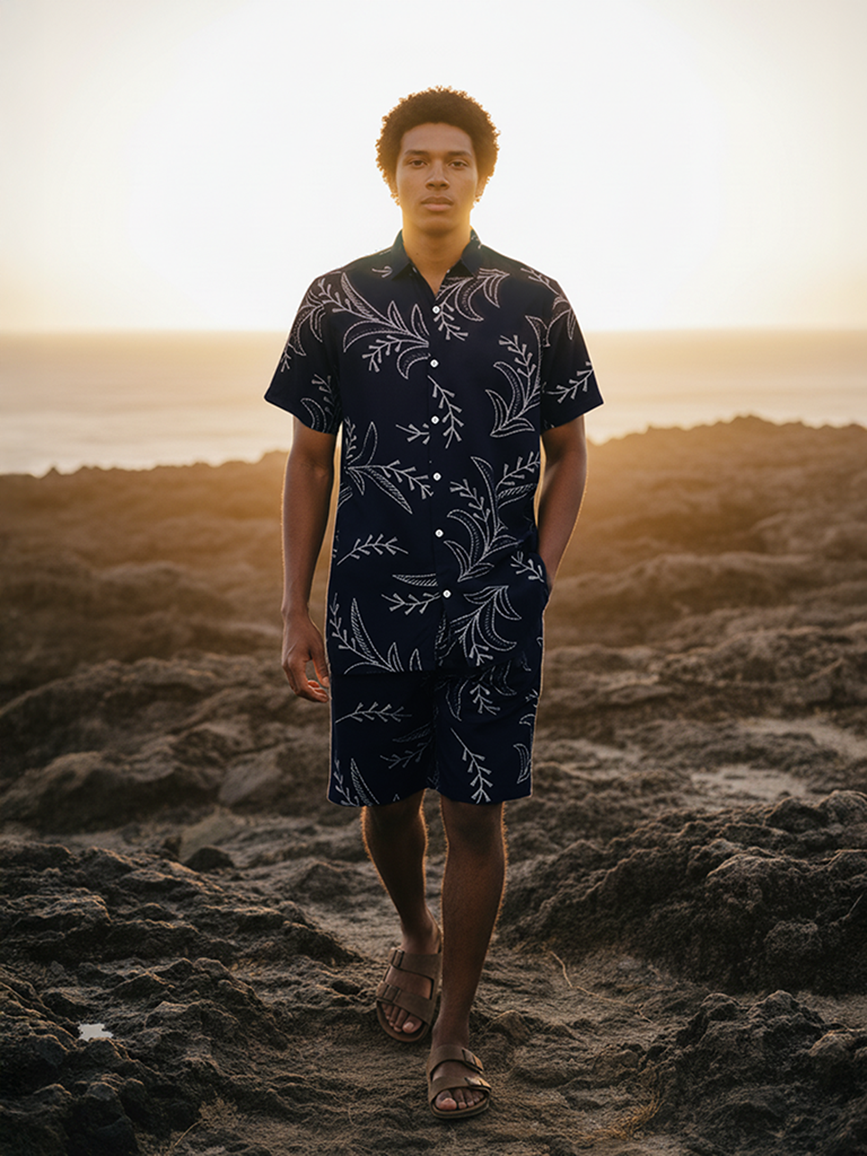 Navy Printed Co-Ord Set For Men