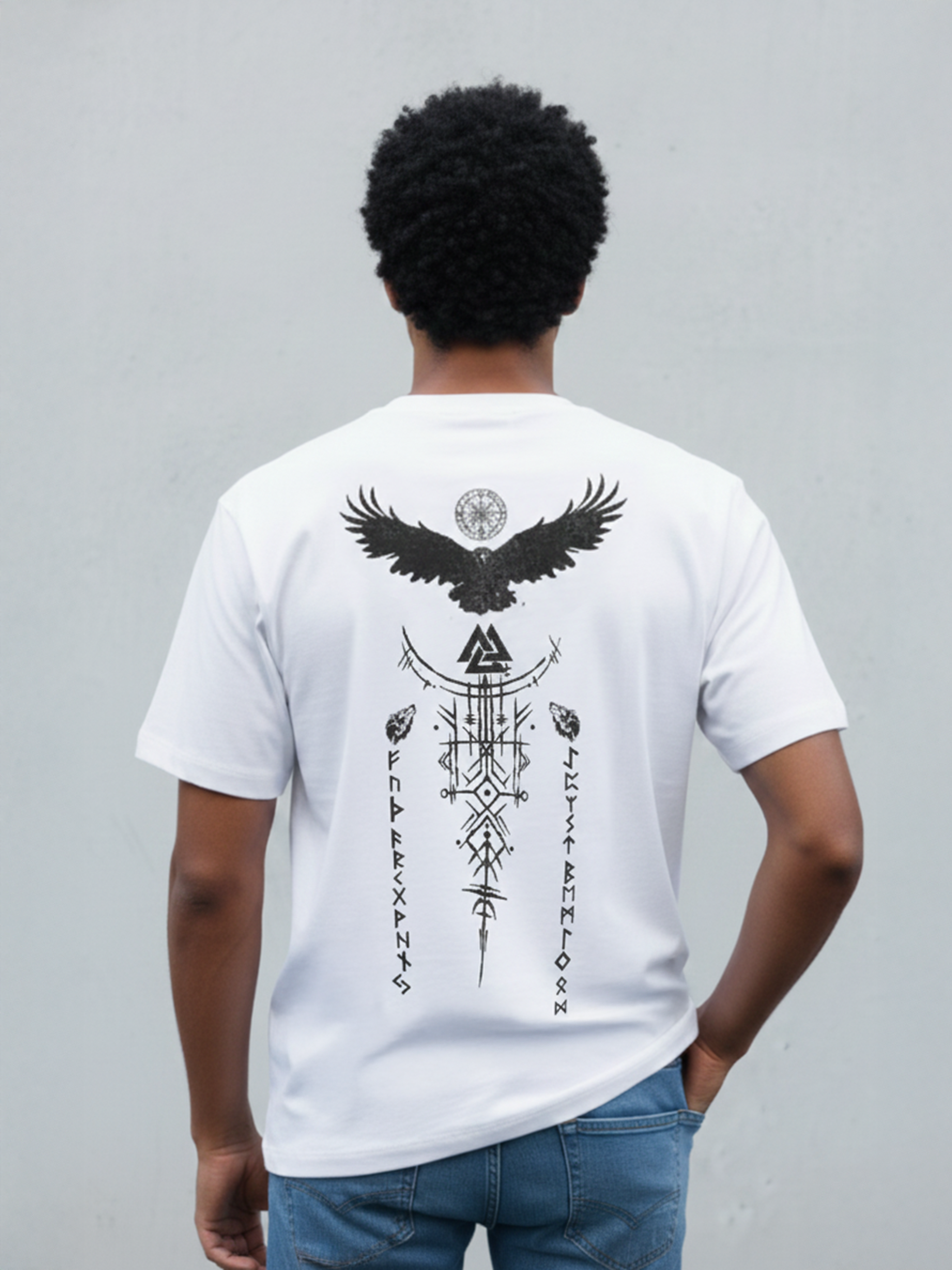 White Front & Back Printed T- Shirt For Men