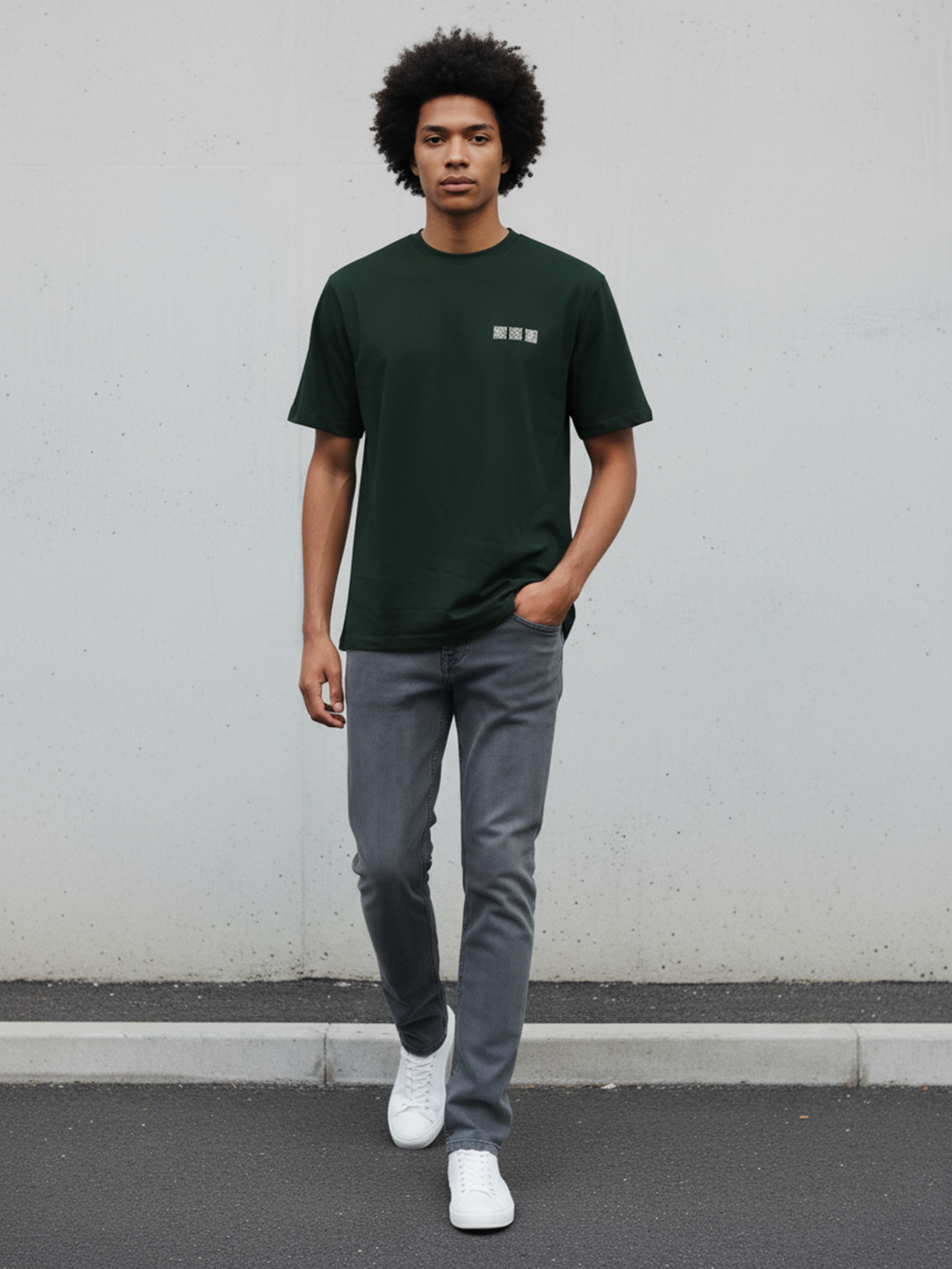 Dark Green Front & Back Printed T- Shirt For Men