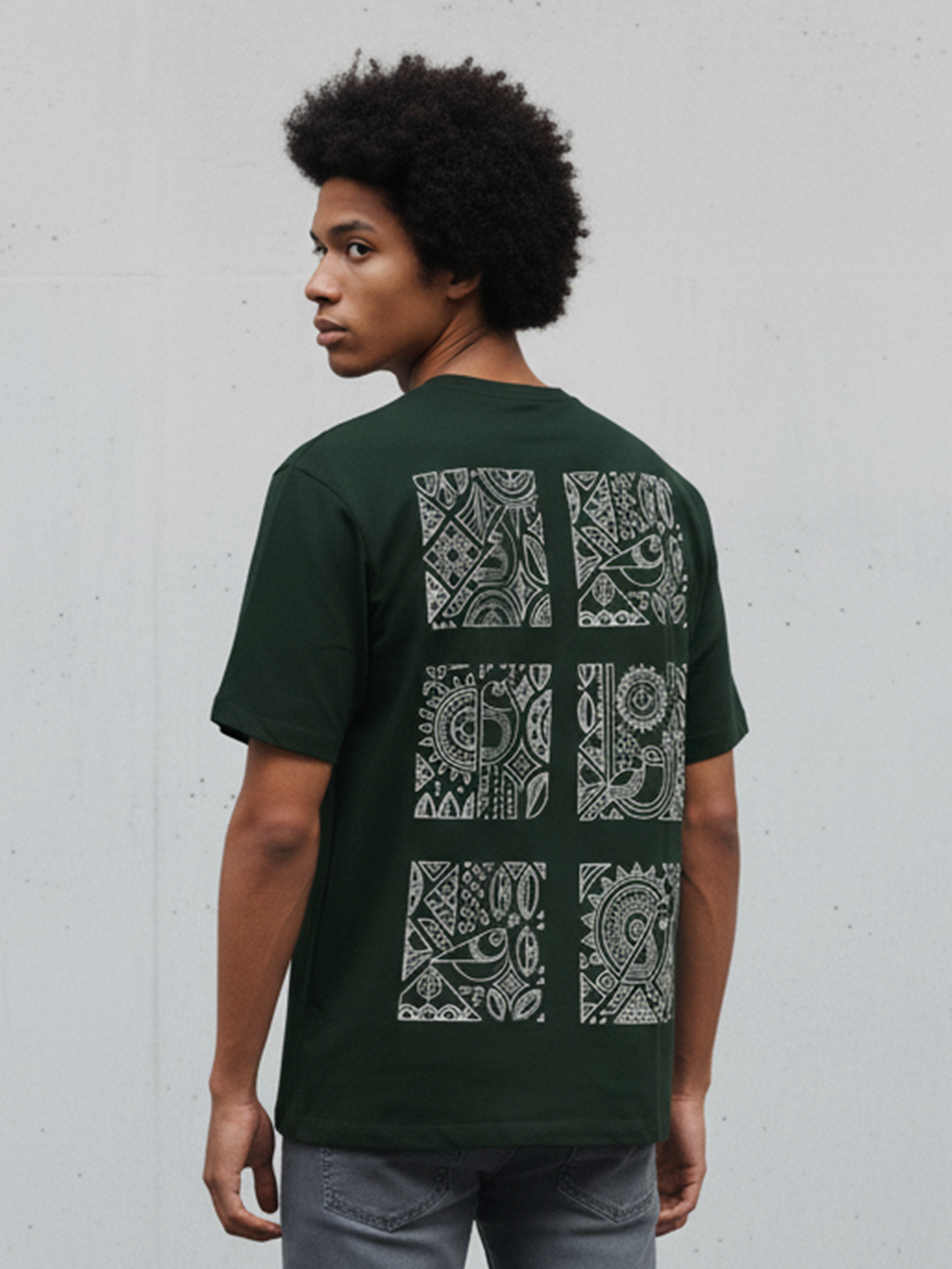 Dark Green Front & Back Printed T- Shirt For Men