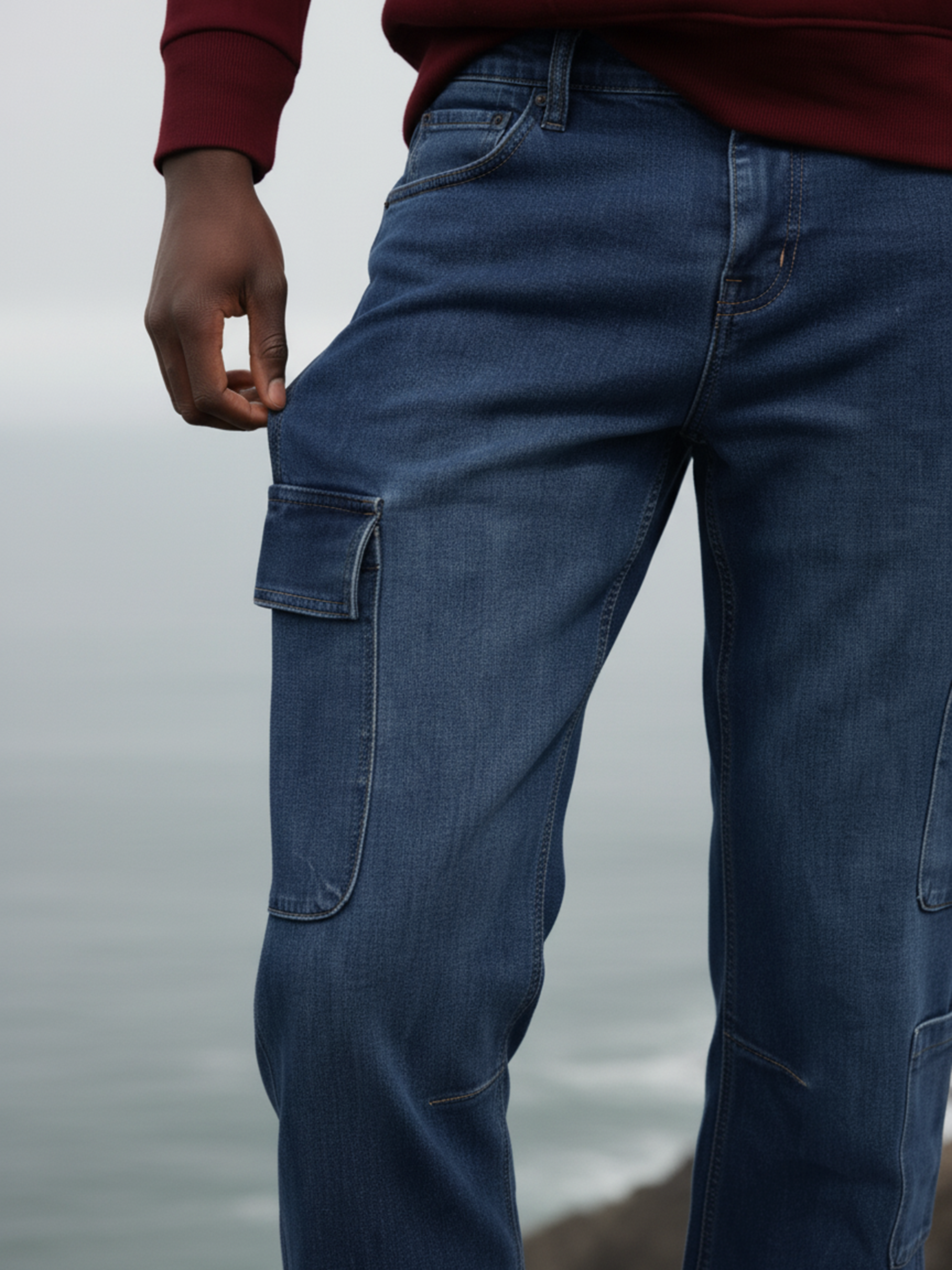 8 Pocket Blue Denim Cargo For Men
