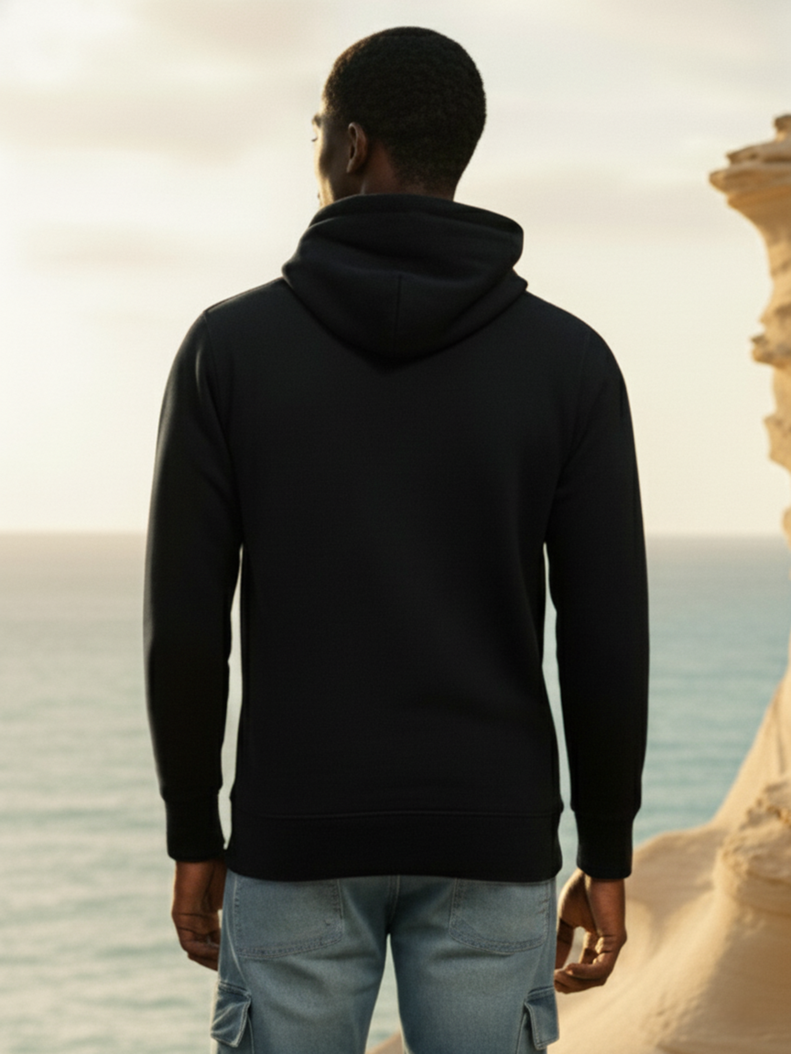 Black Plain With Pocket Hoodie For Men