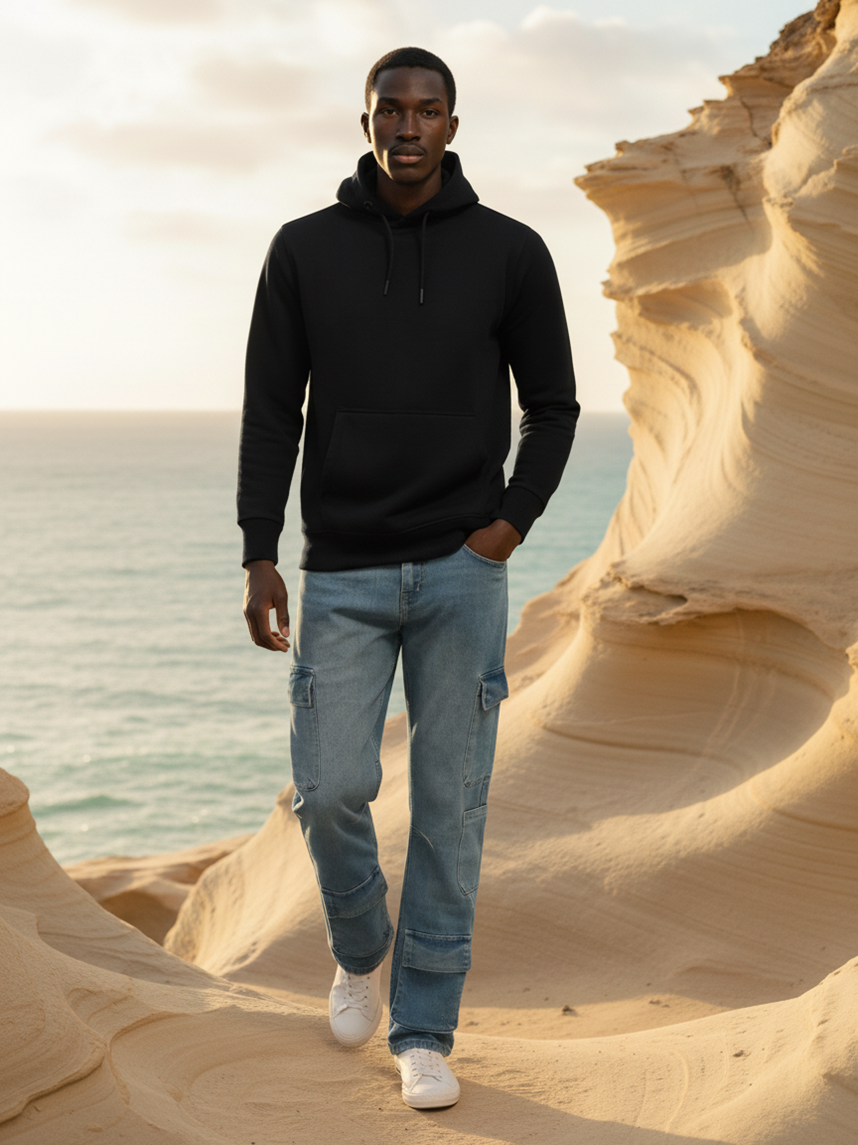Black Plain With Pocket Hoodie For Men