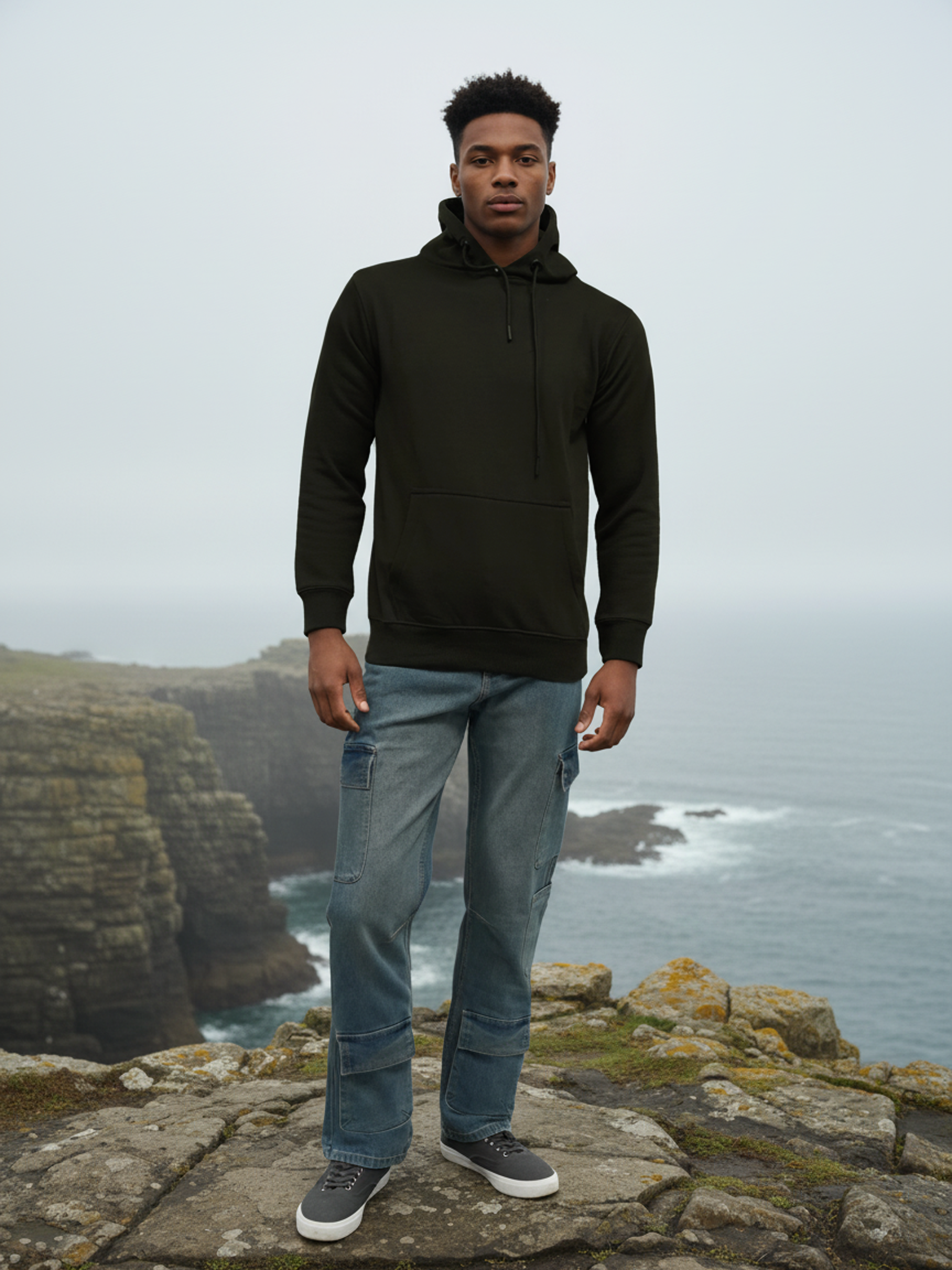 Bottle Green Plain With Pocket Hoodie For Men