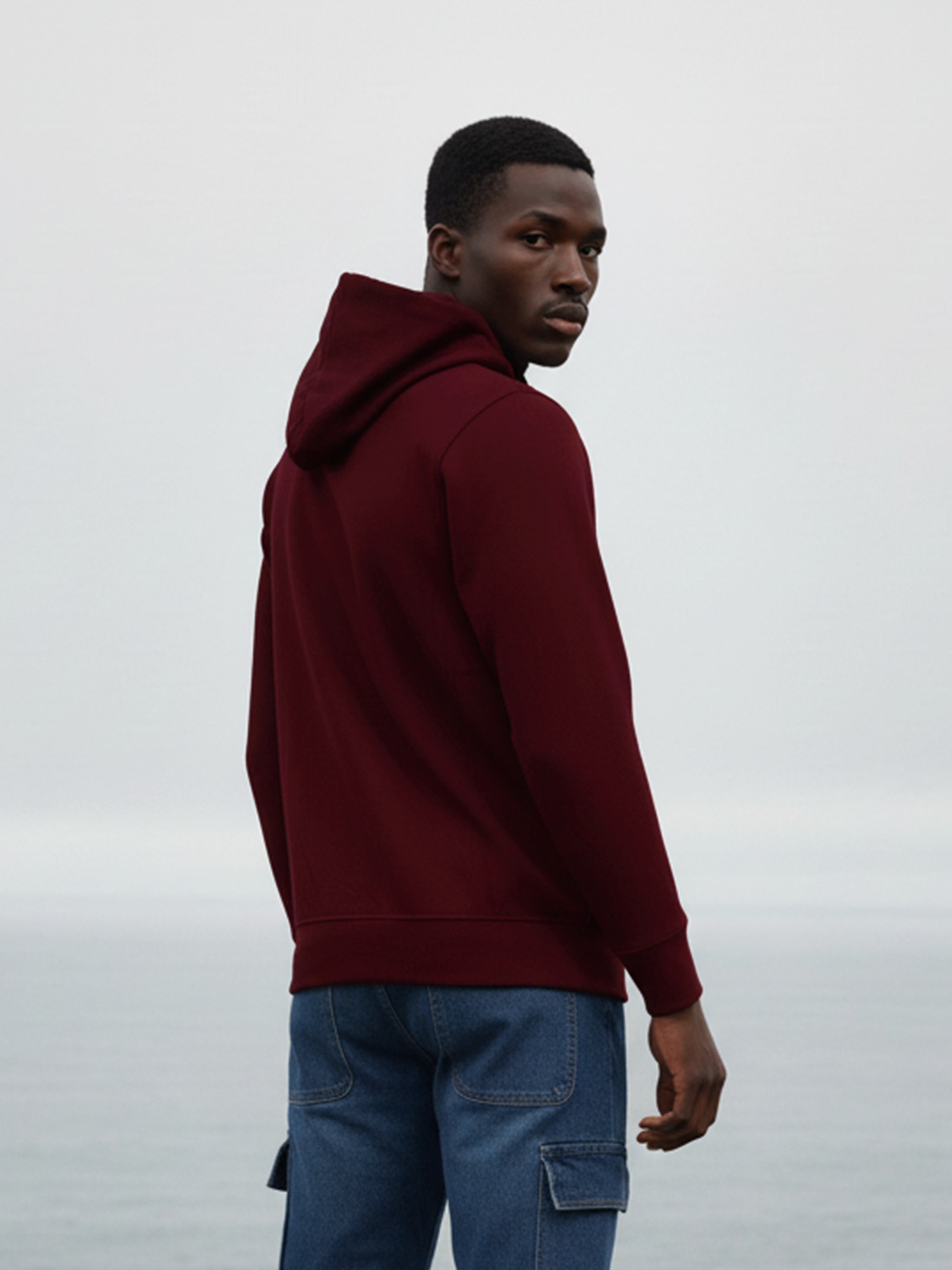 Maroon Plain With Pocket Hoodie For Men