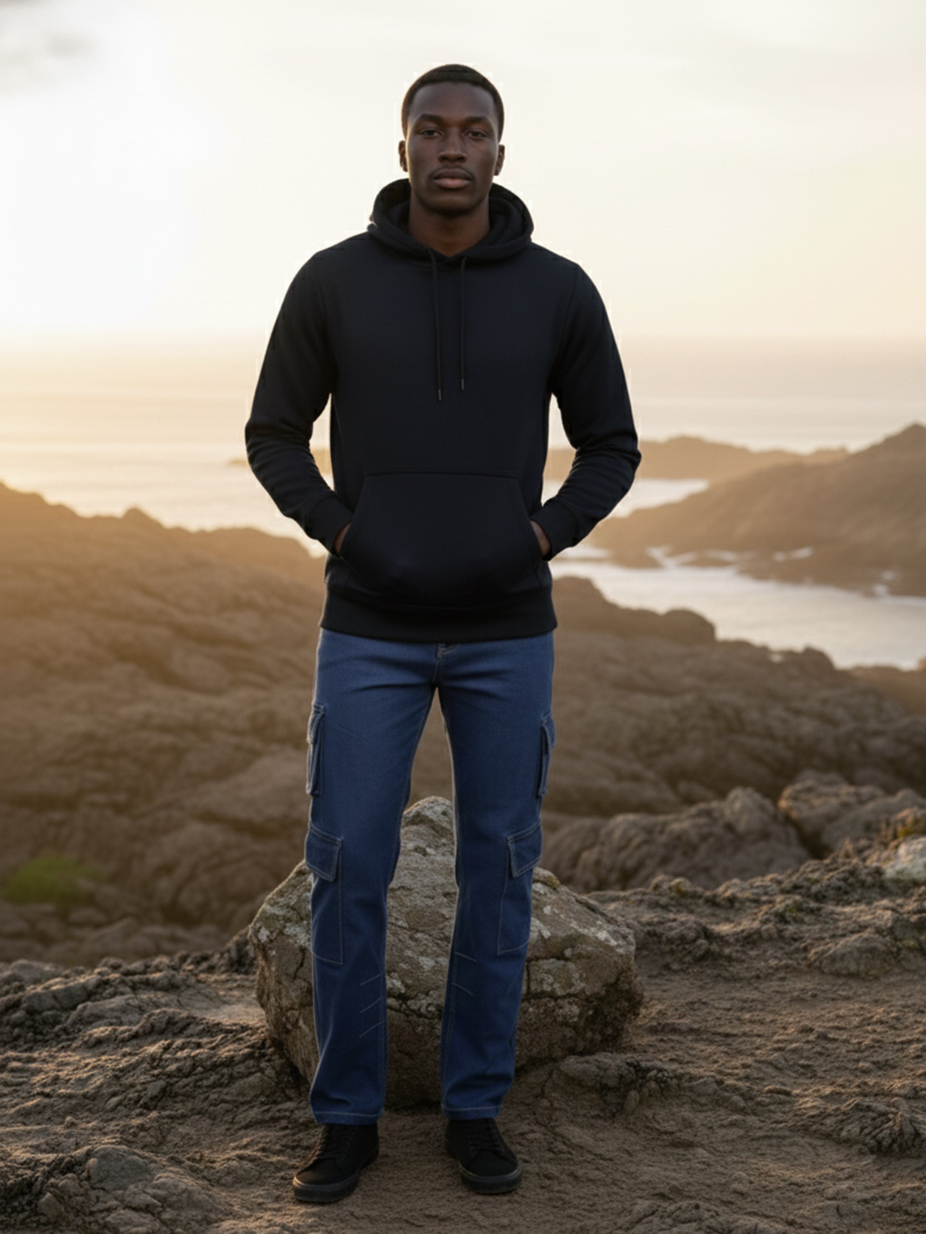 Navy Color Plain With Pocket Hoodie For Men