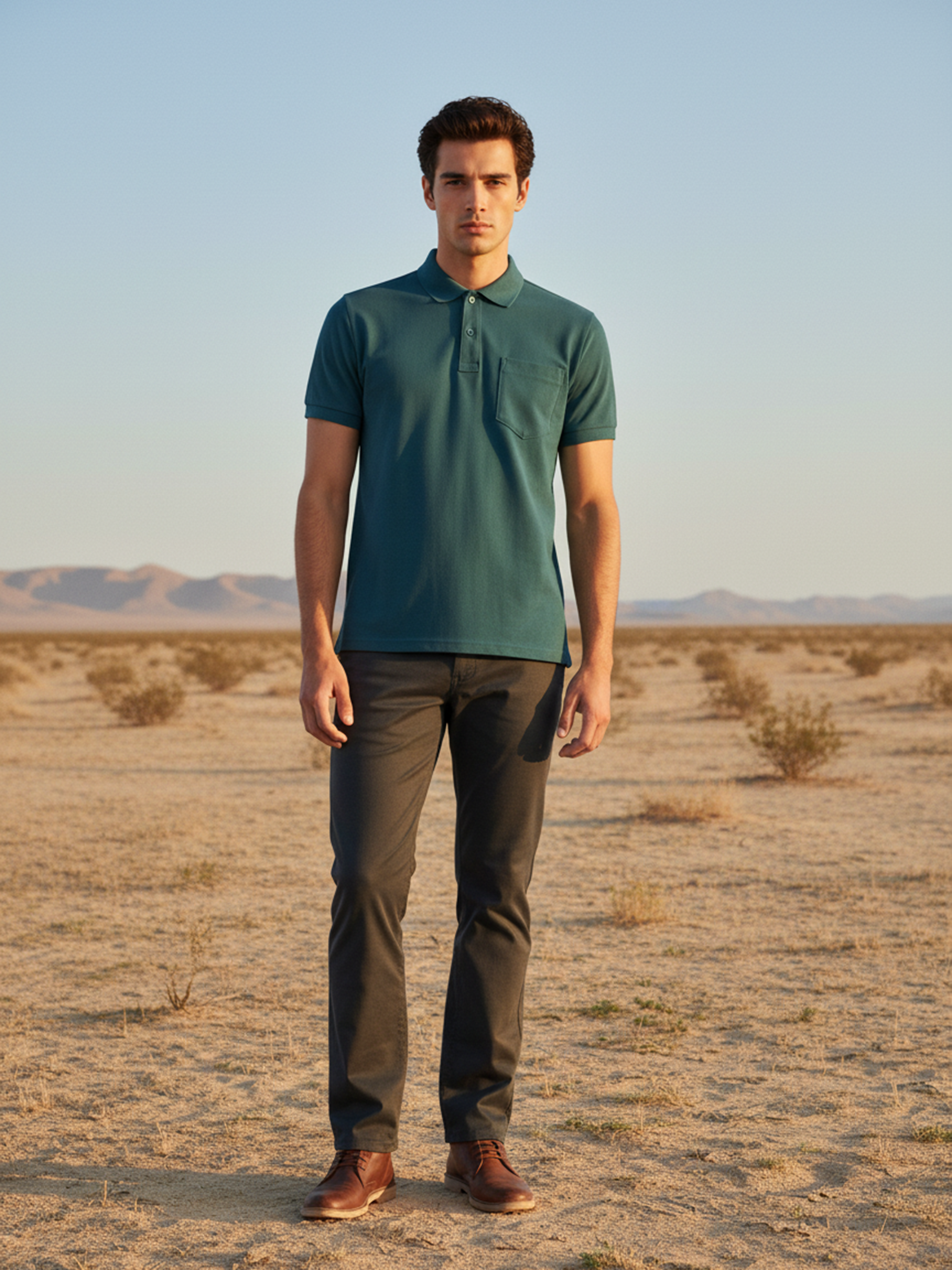 Cement Green Polo Men's T- Shirt With Pocket