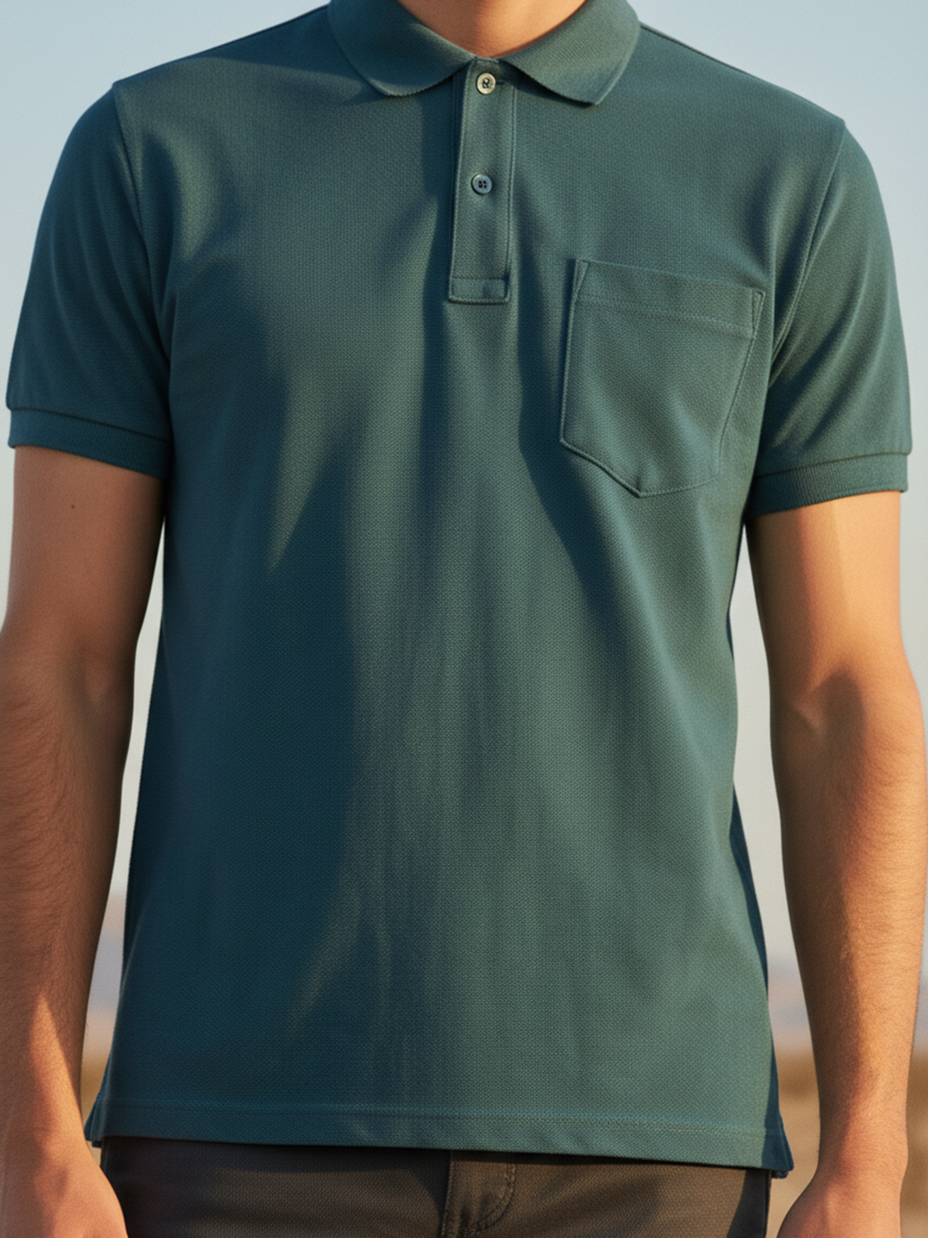 Cement Green Polo Men's T- Shirt With Pocket