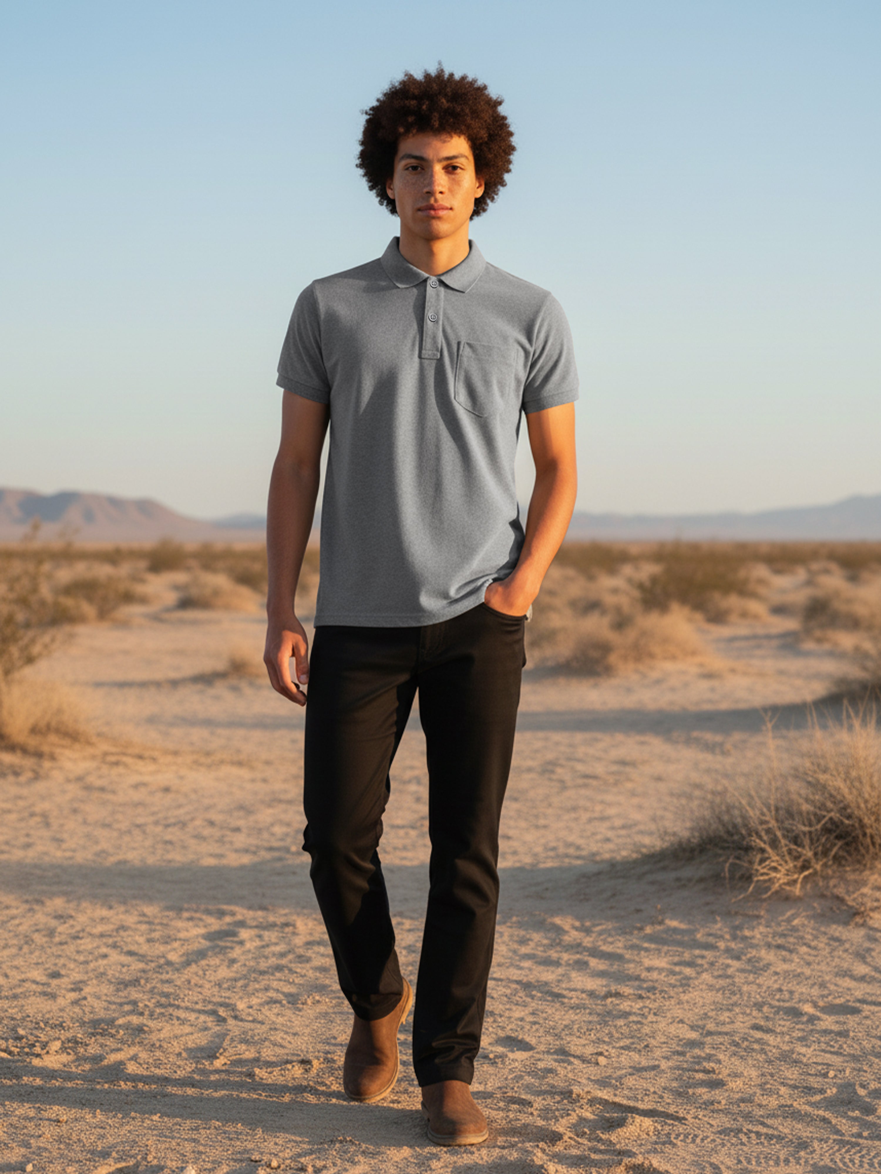 Grey Melange Polo Men's T- Shirt With Pocket