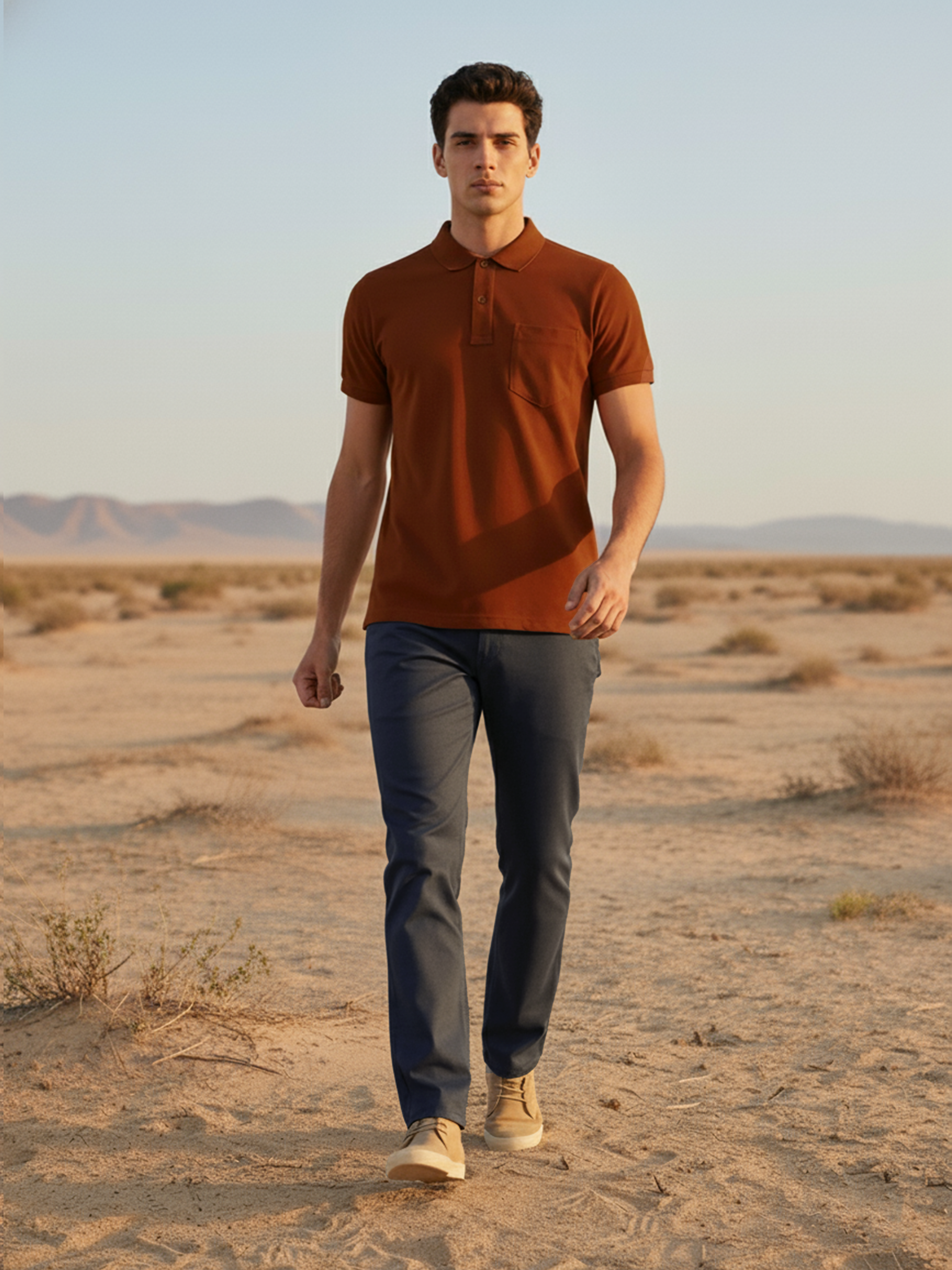 Rust Color Polo Men's T- Shirt With Pocket