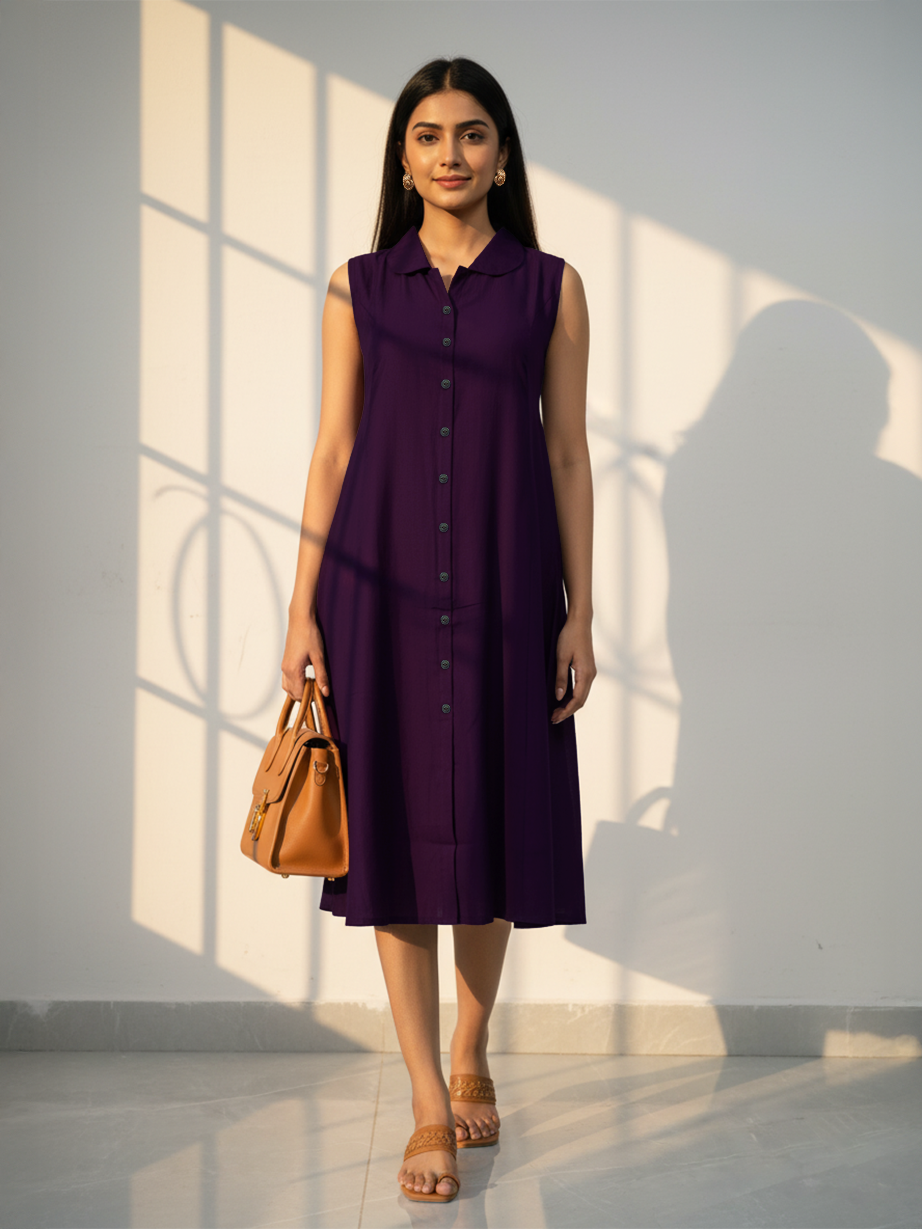 Graceful Wine Viscose Flared Dress for Women