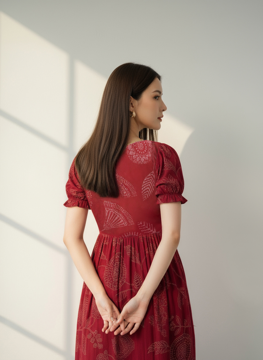 Radiant Maroon Cotton Flex Flared Dress for Women