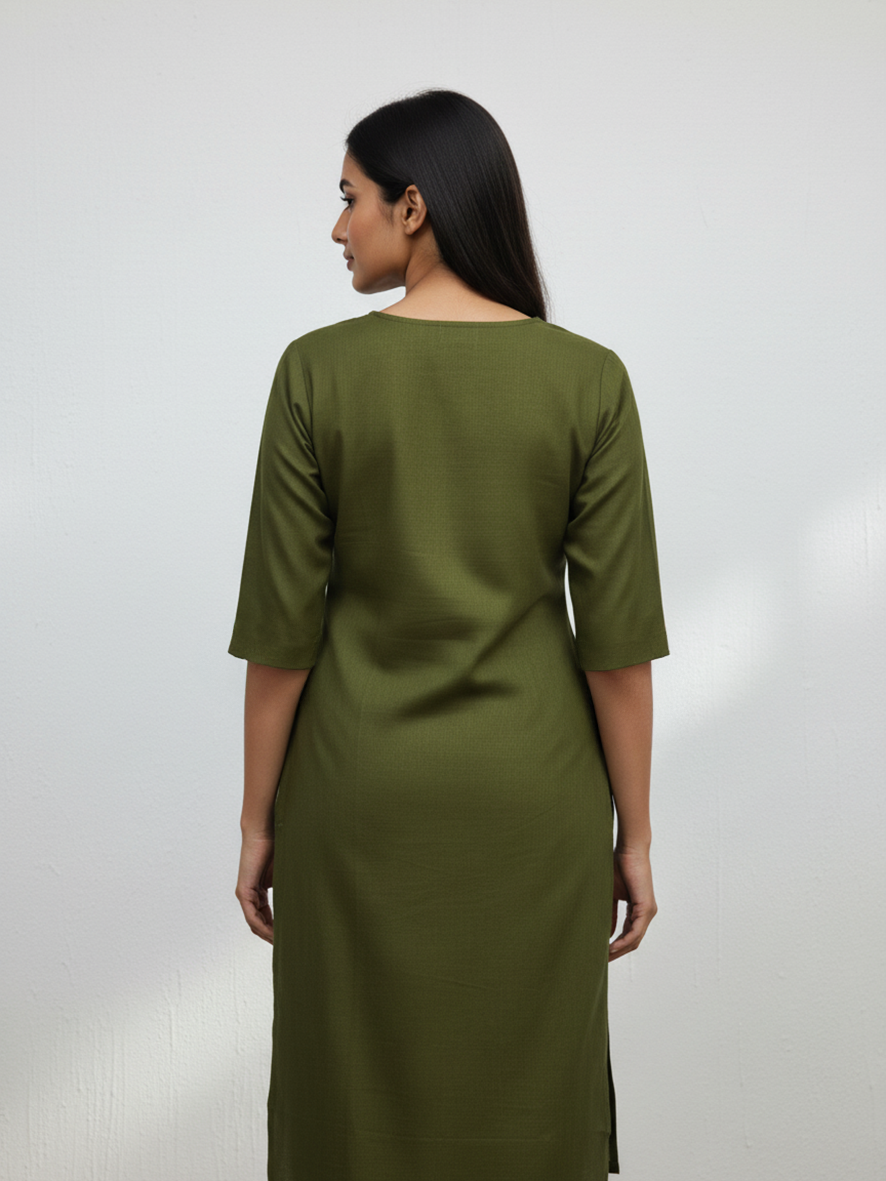 Mehendi Printed Side Slit Poly Cotton Kurti For Women