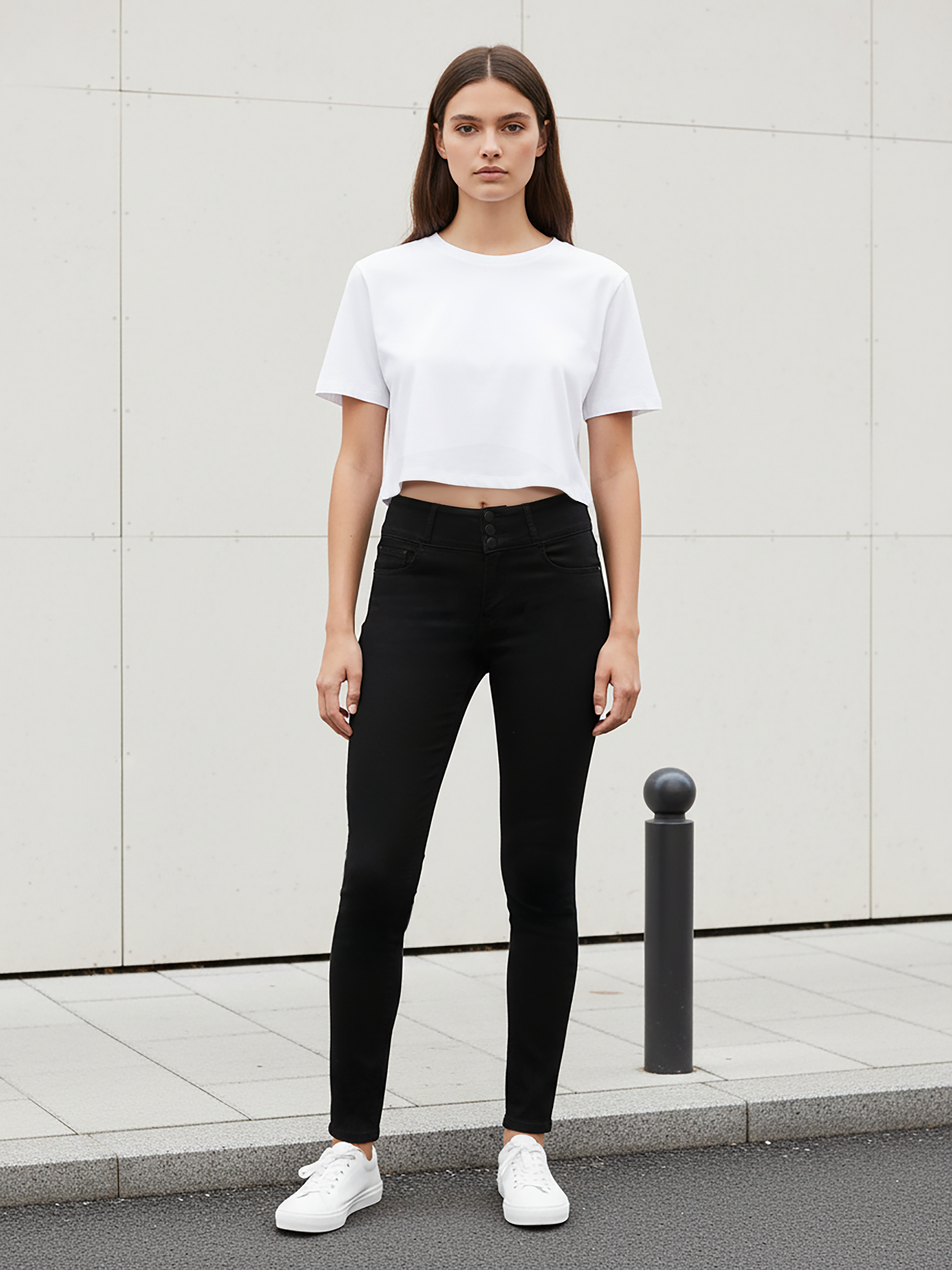 Black 3 Button Ankle Length Jeans For Women