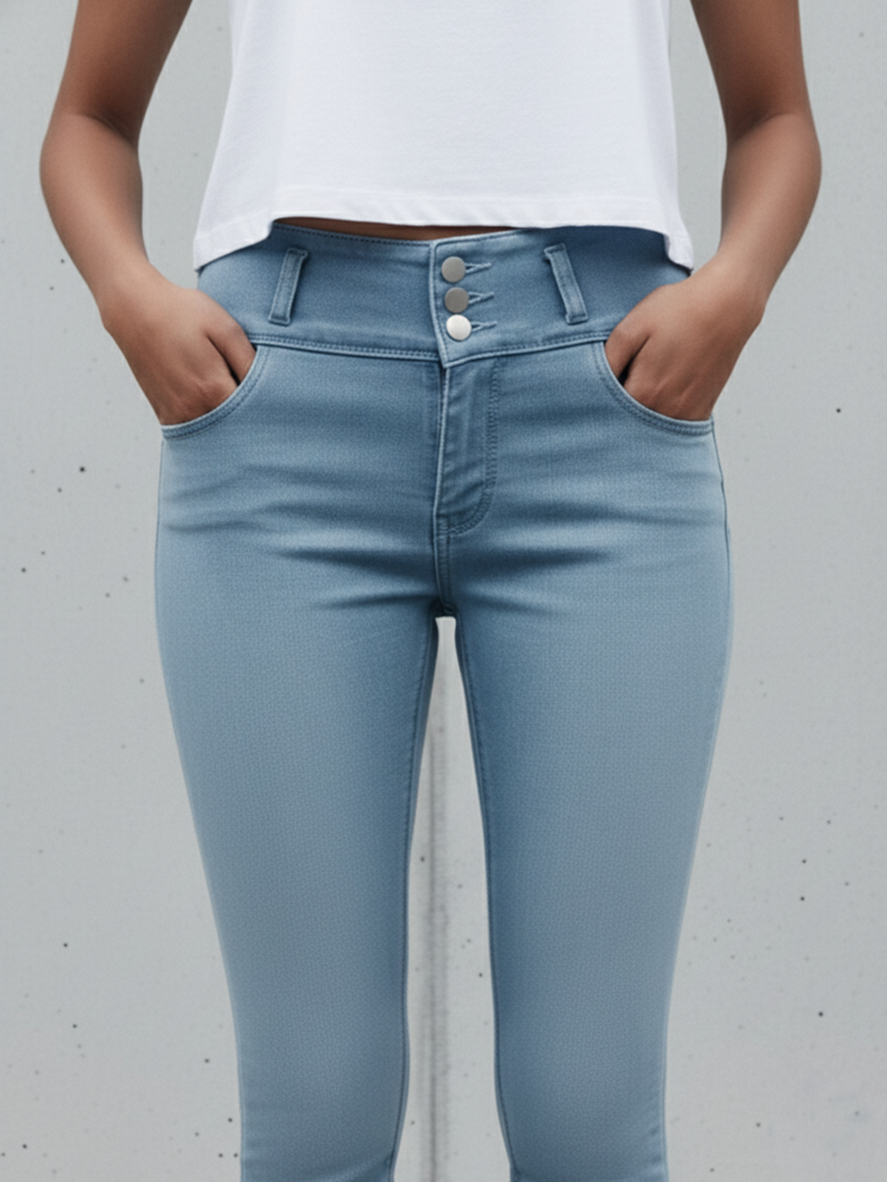 Ice Blue 3 Button Ankle Length Jeans For Women