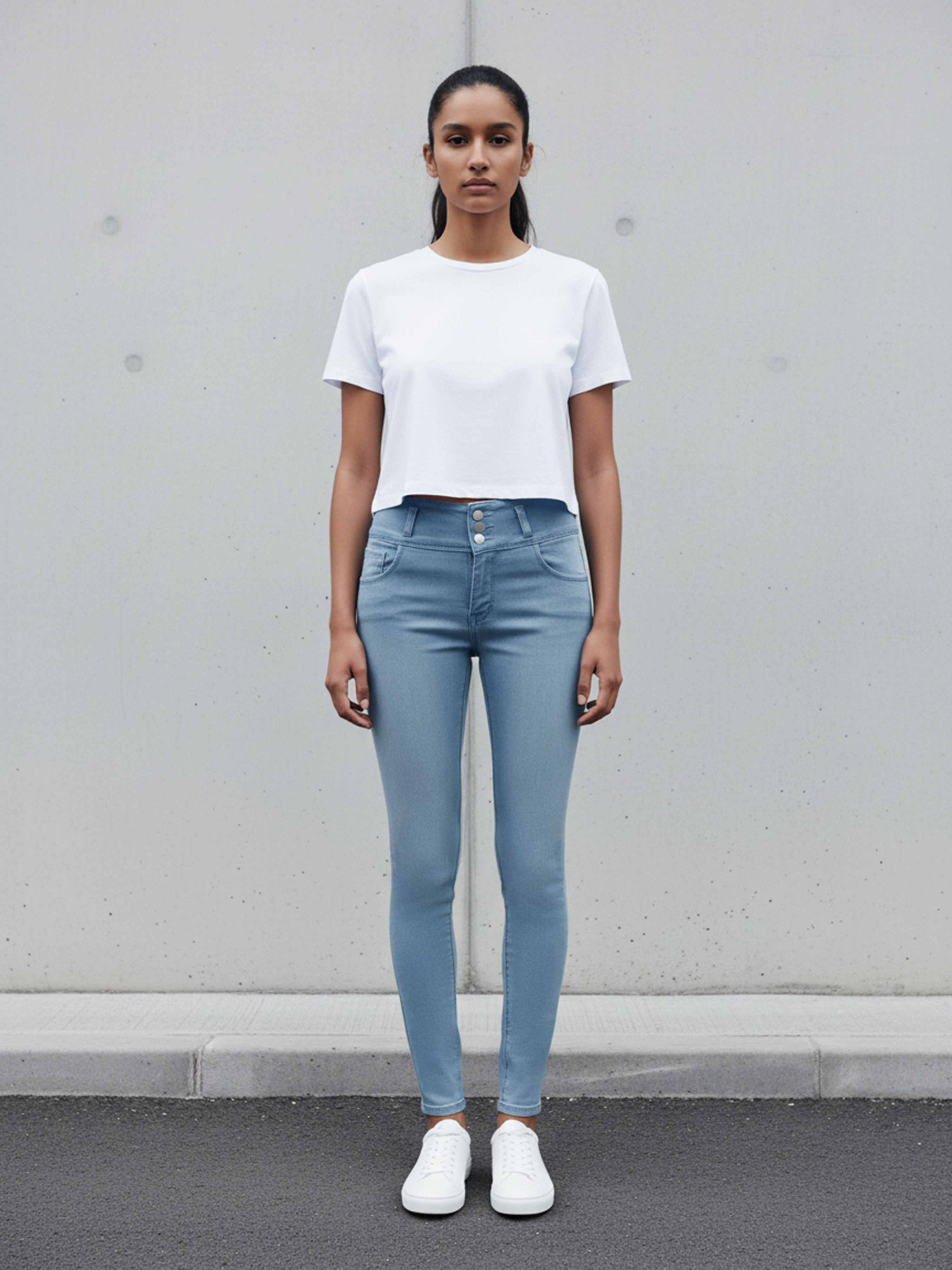 Ice Blue 3 Button Ankle Length Jeans For Women