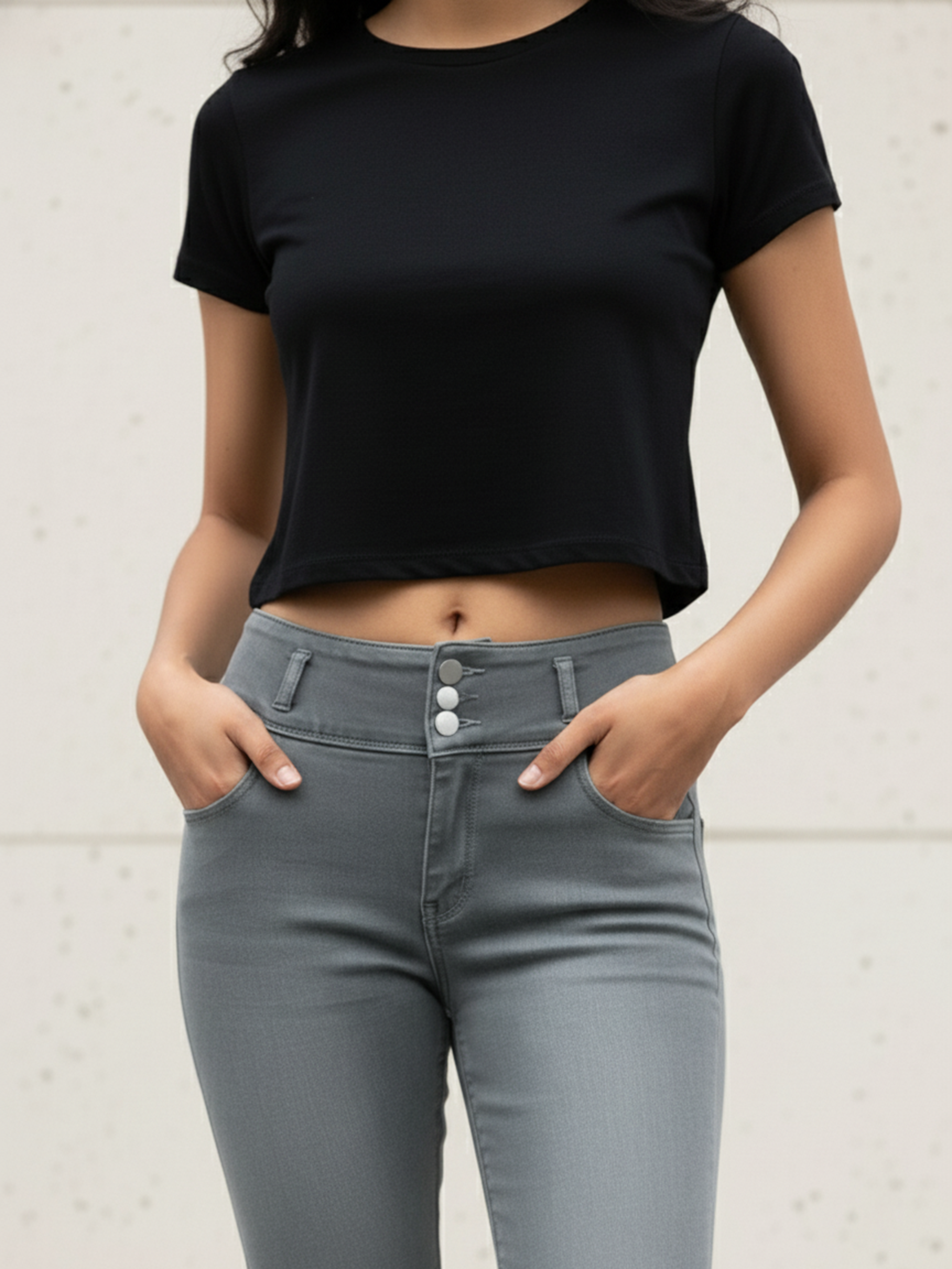 Light Grey 3 Button Ankle Length Jeans For Women