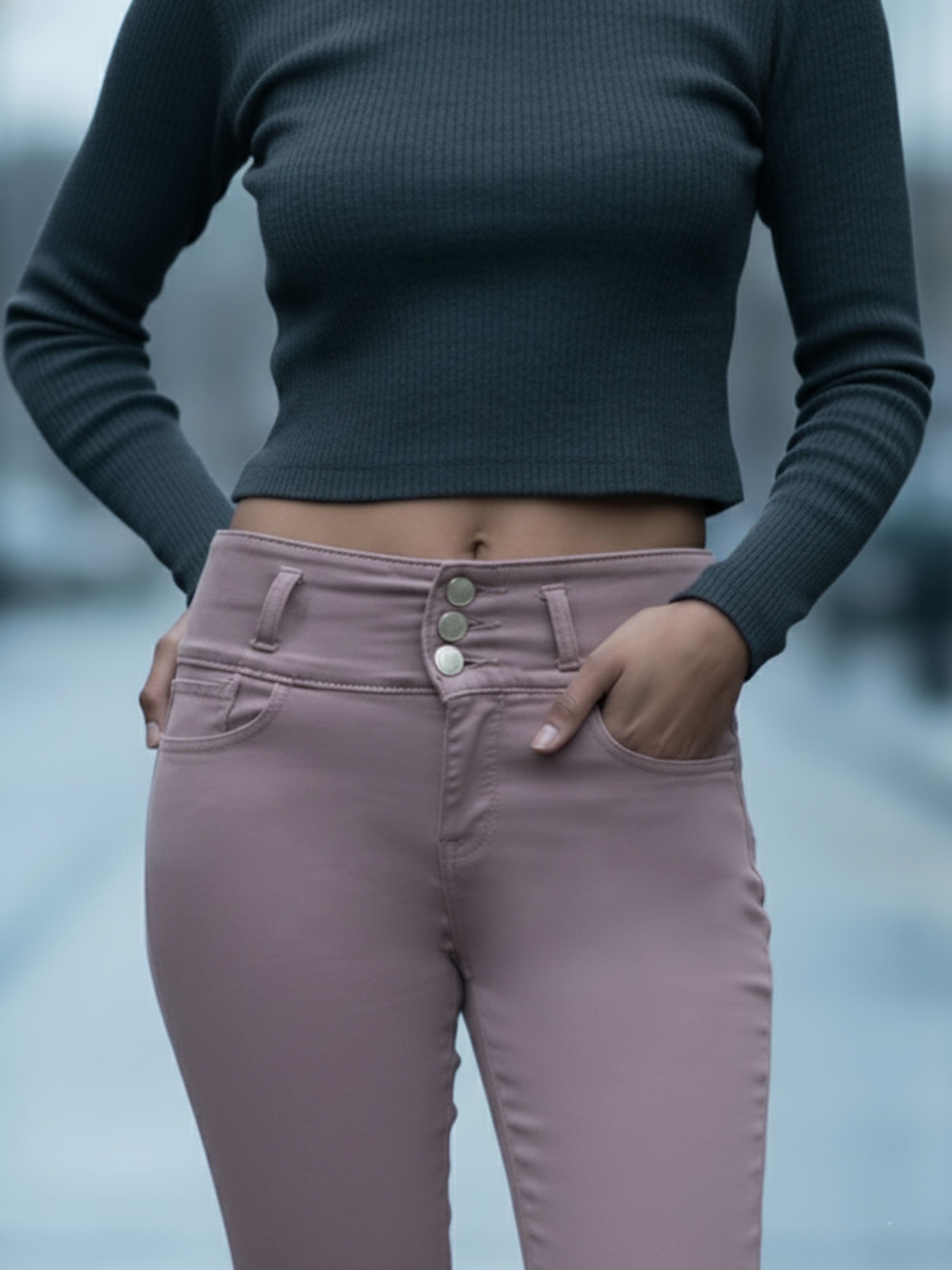 Lavender 3 Button Ankle Length Jeans For Women