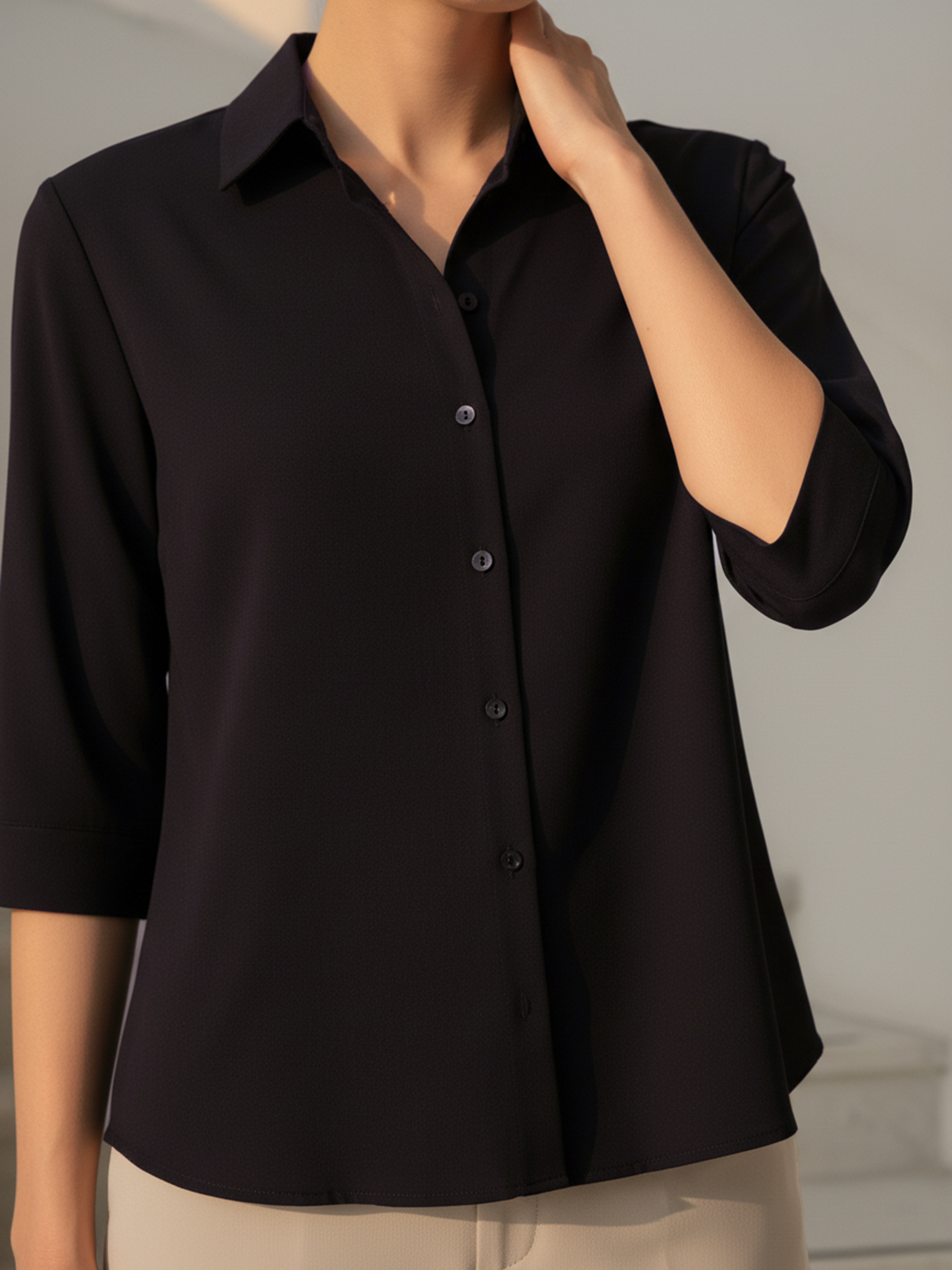 Black Polyester Plain Formal Shirt For Women