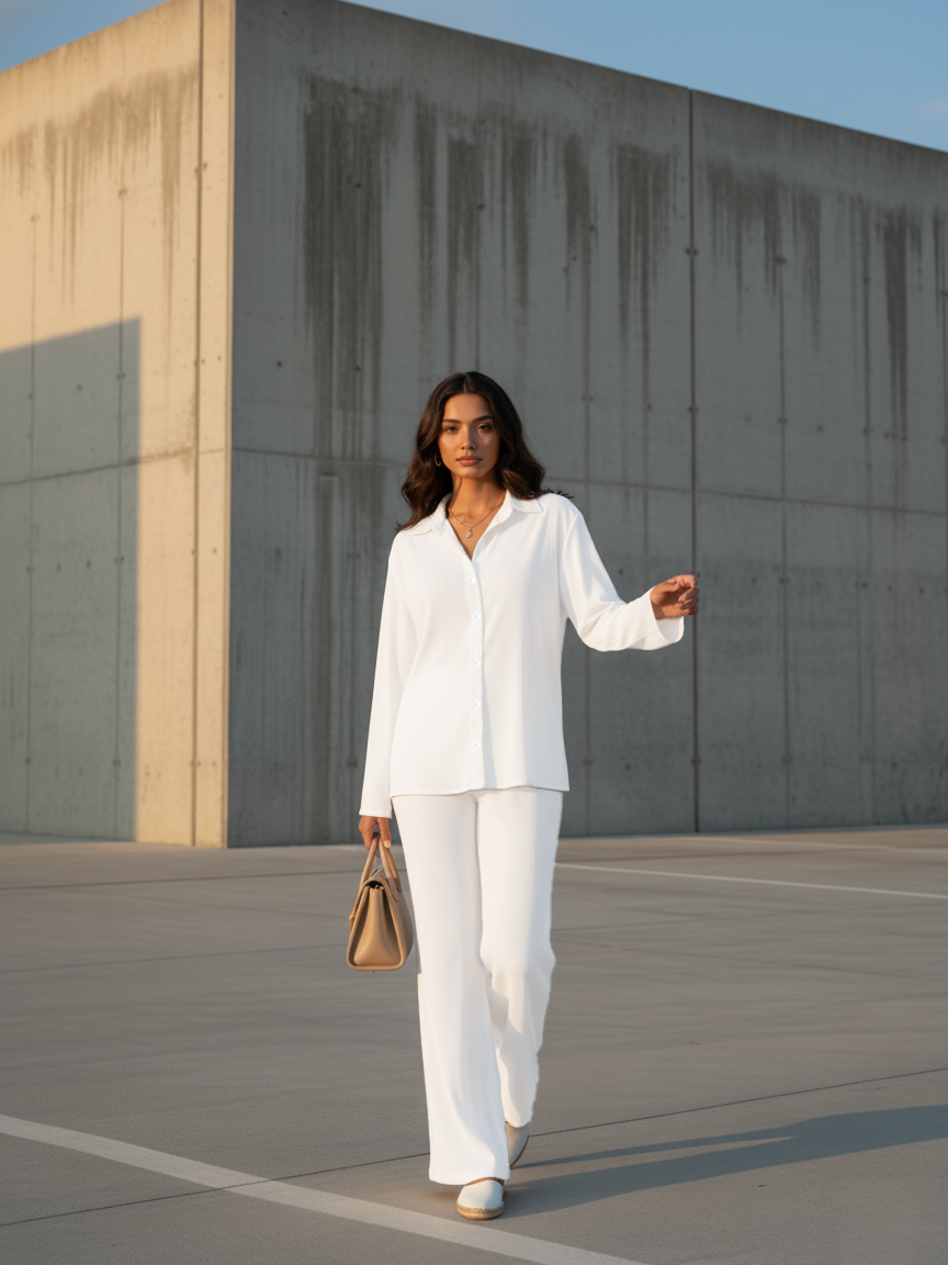 White Grace Knitted Co-Ord Set for Women