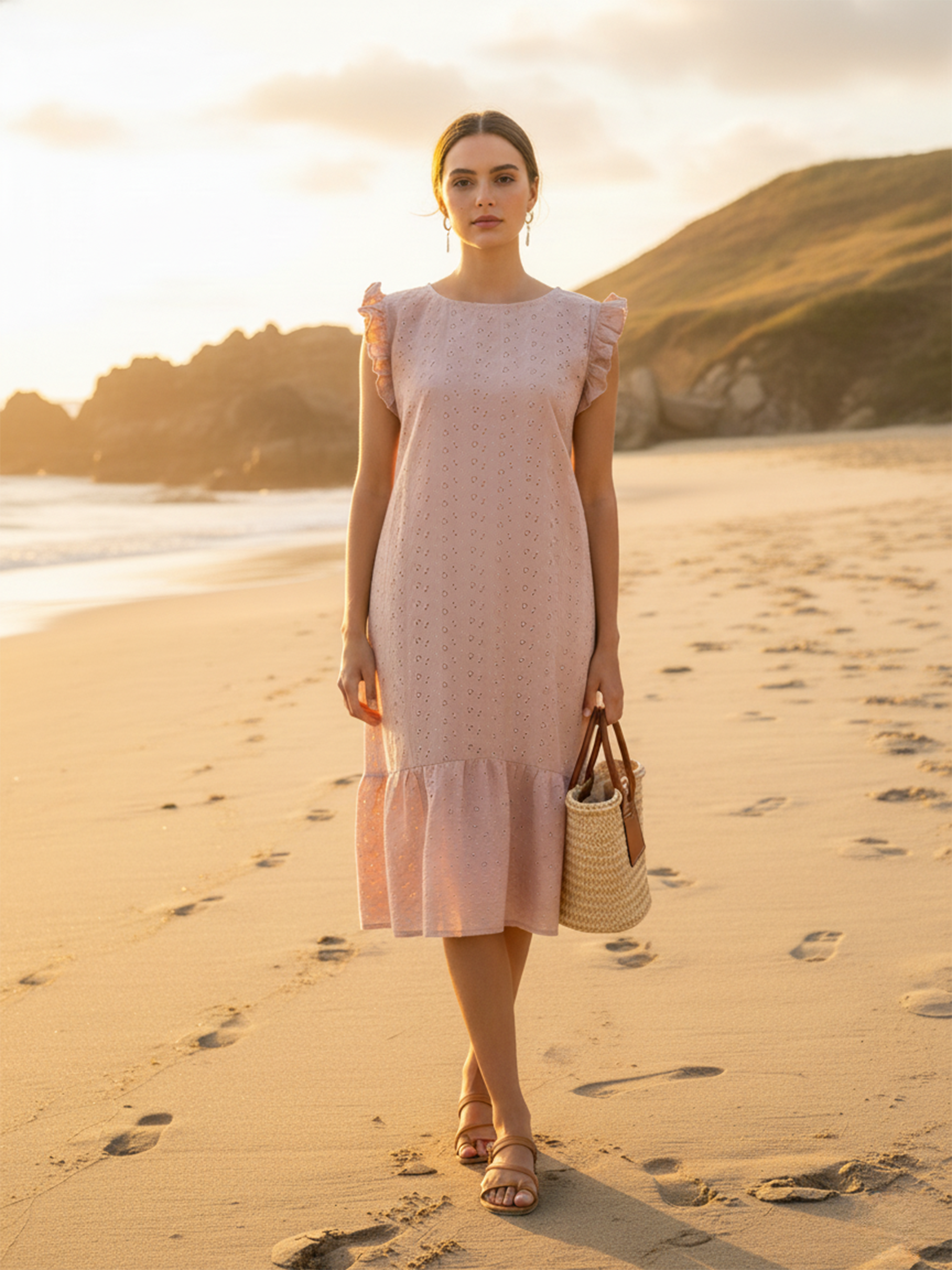 Light Peach Hakoba Plain Long Dress