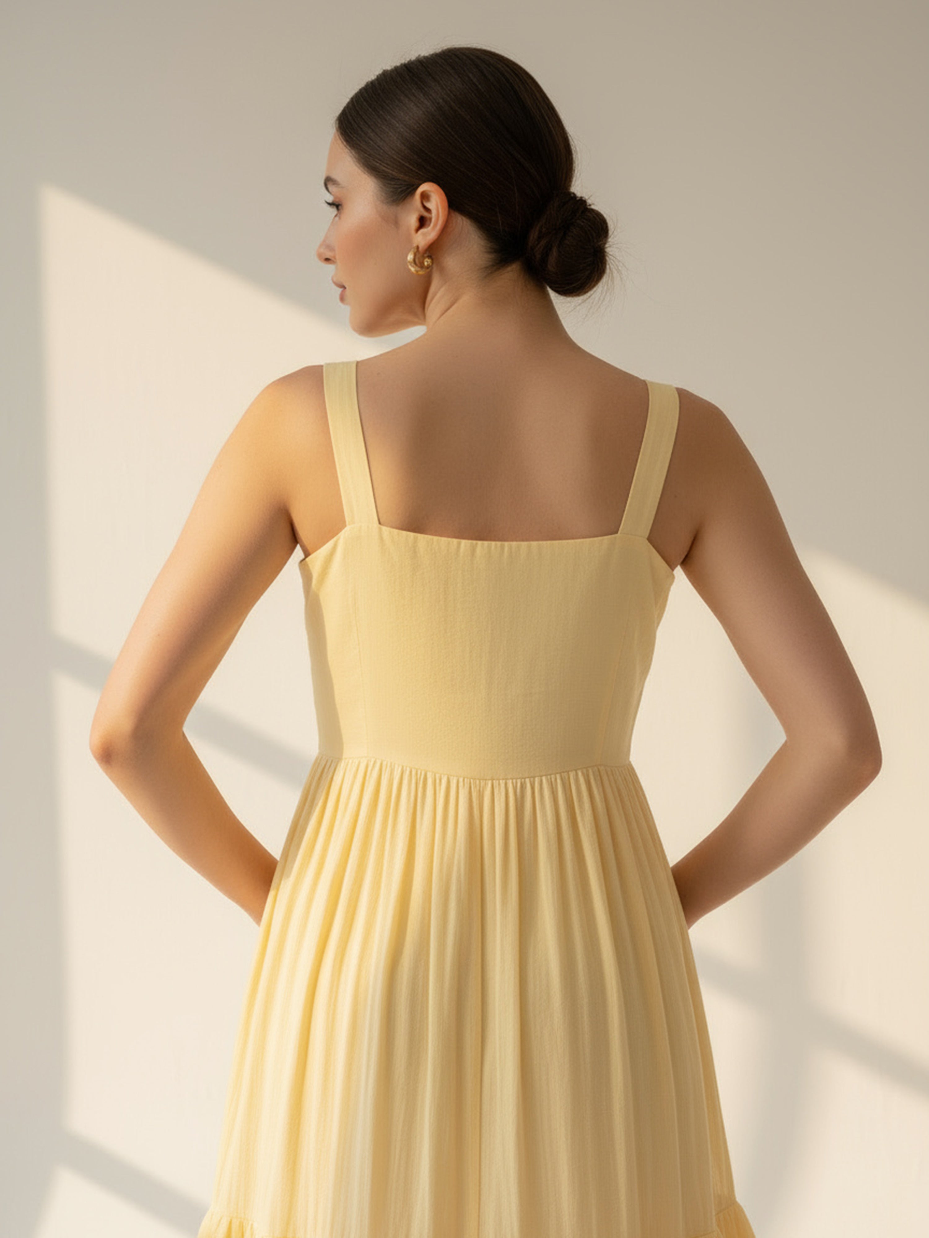 Lemon Cotton Slub Spaghetti Short Dress