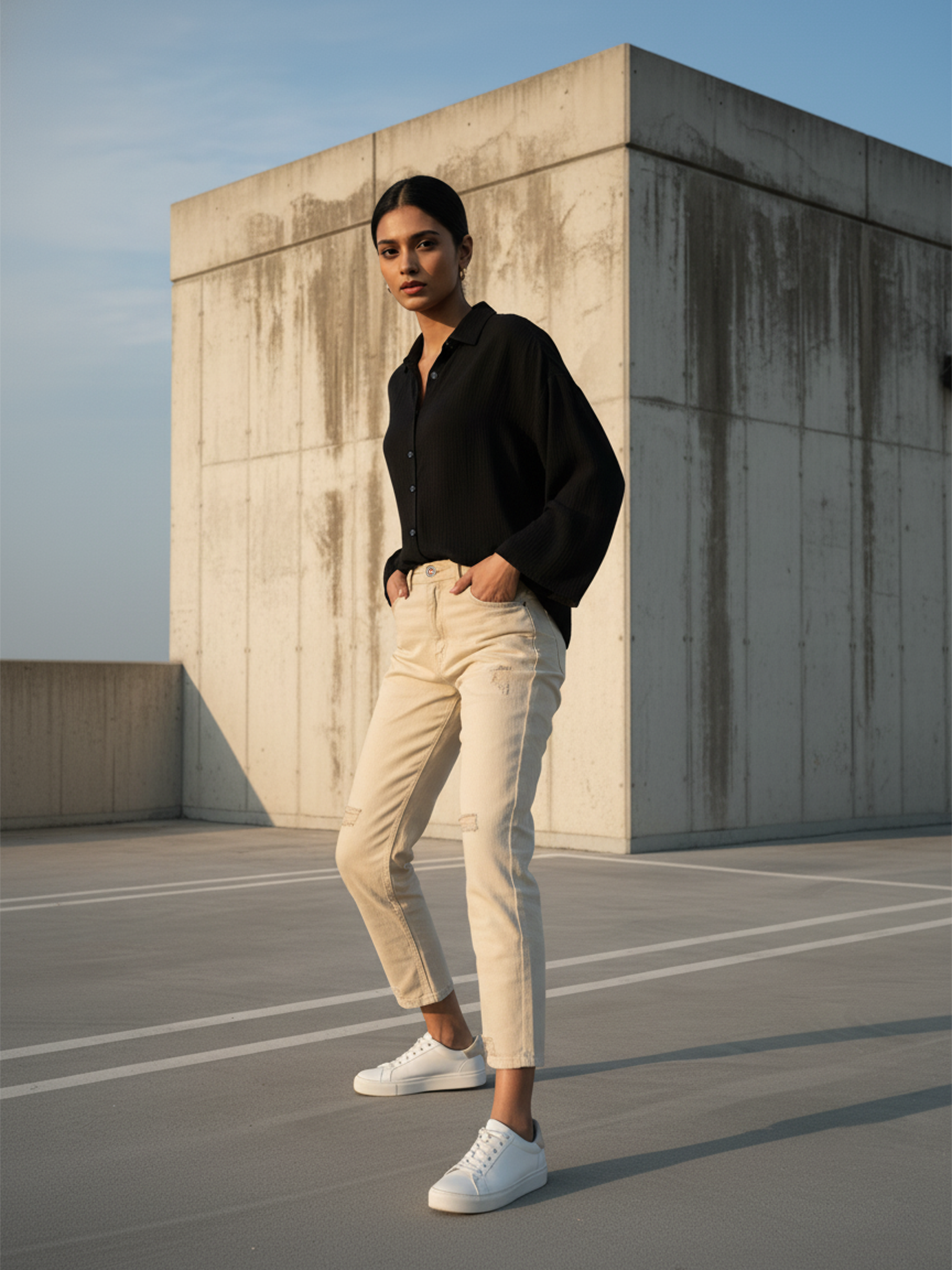 Black Rayon Crepe Plain Formal Shirt For Women