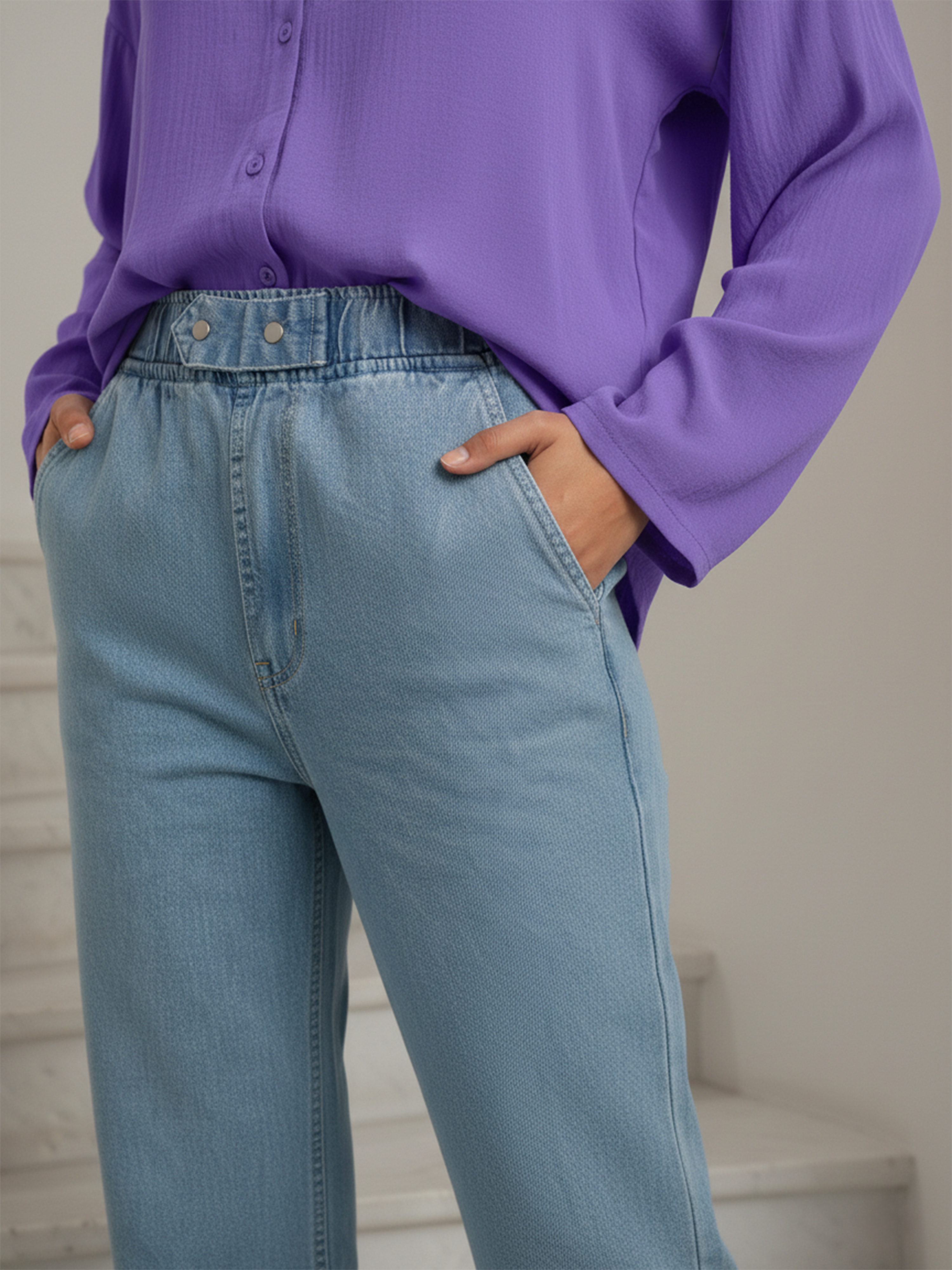 Ice Blue Plain Jeans For Women