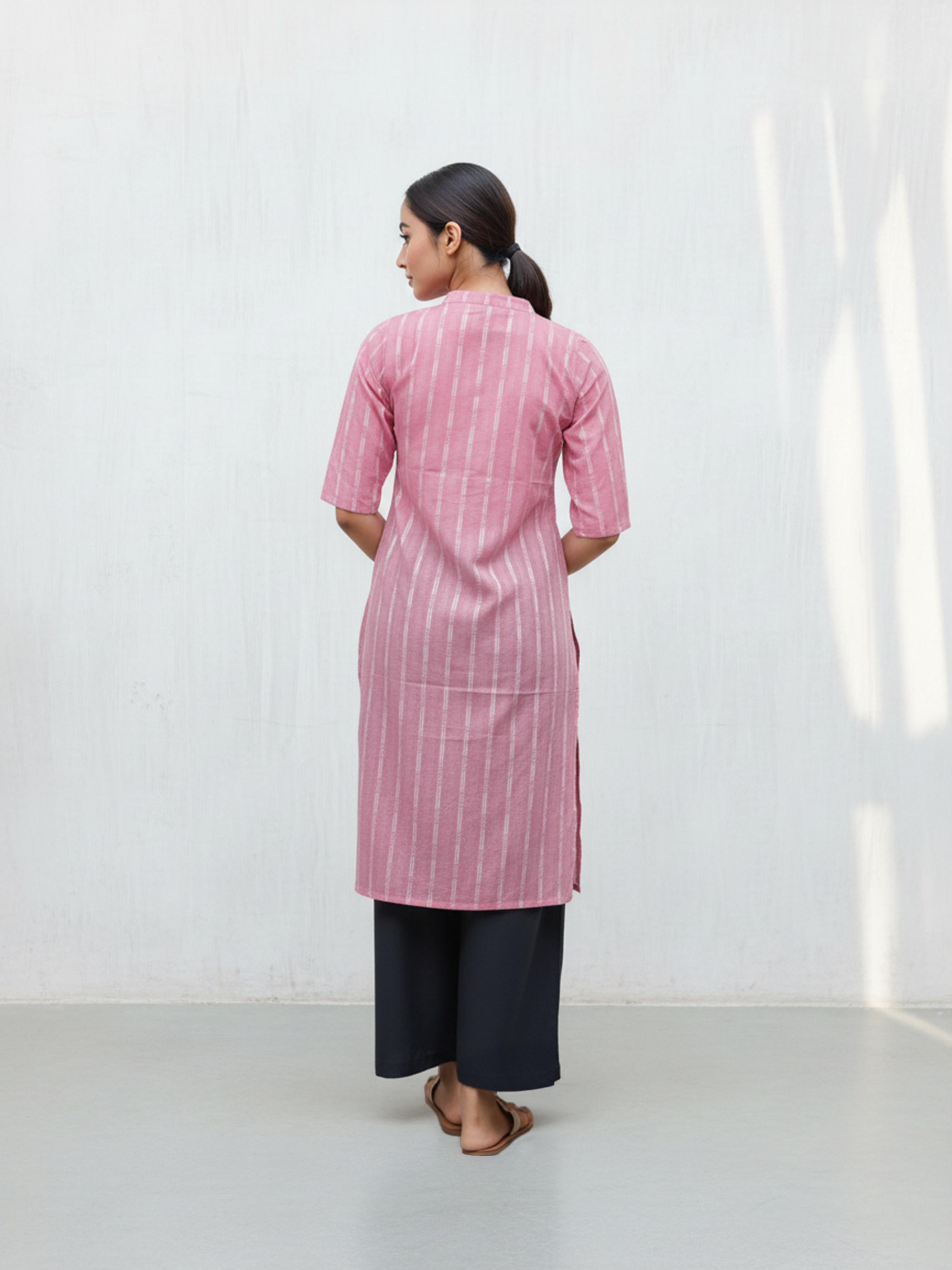 Light Pink Printed Weaving Kurti Set For Women