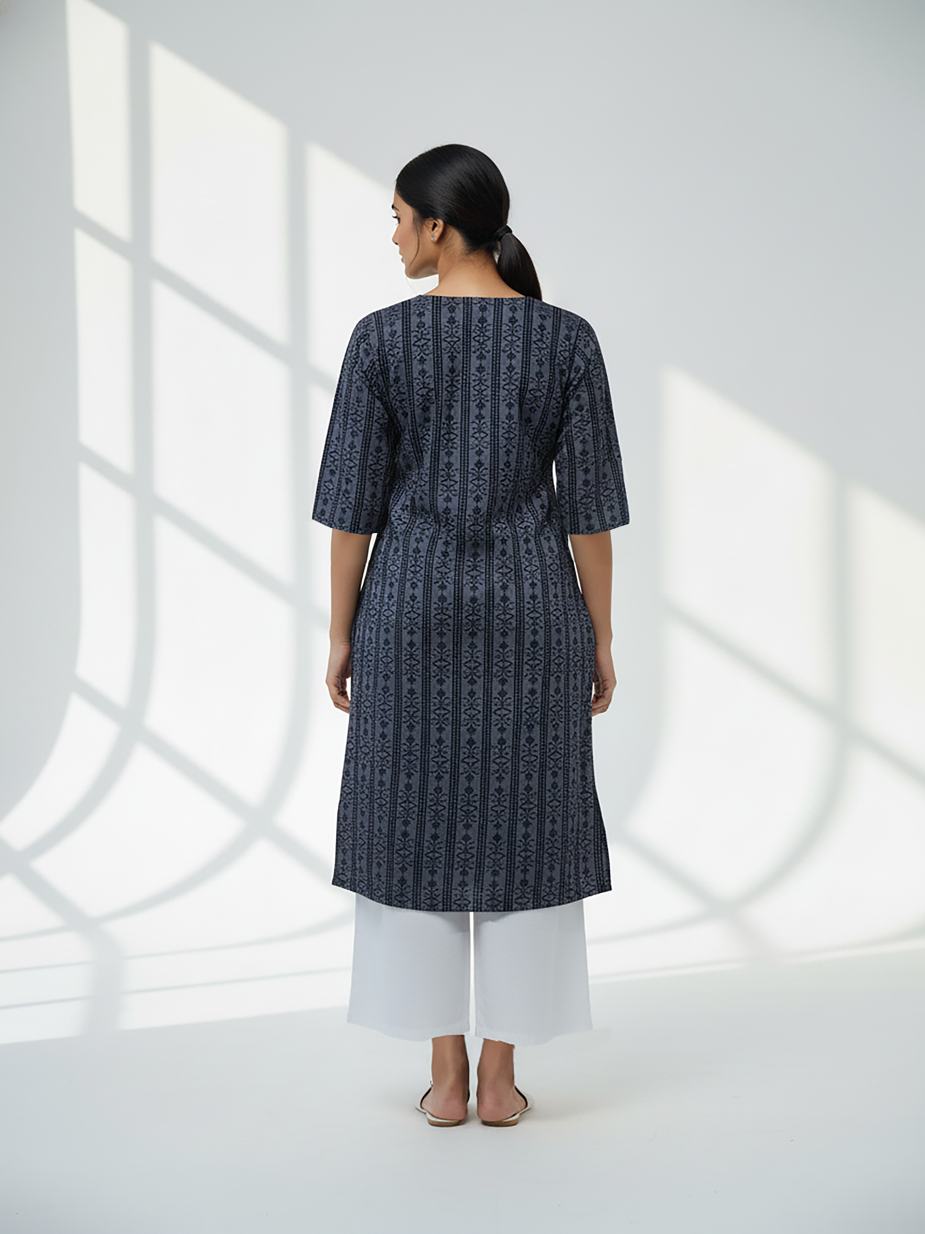 Blue  Printed Weaving Kurti Set For Women