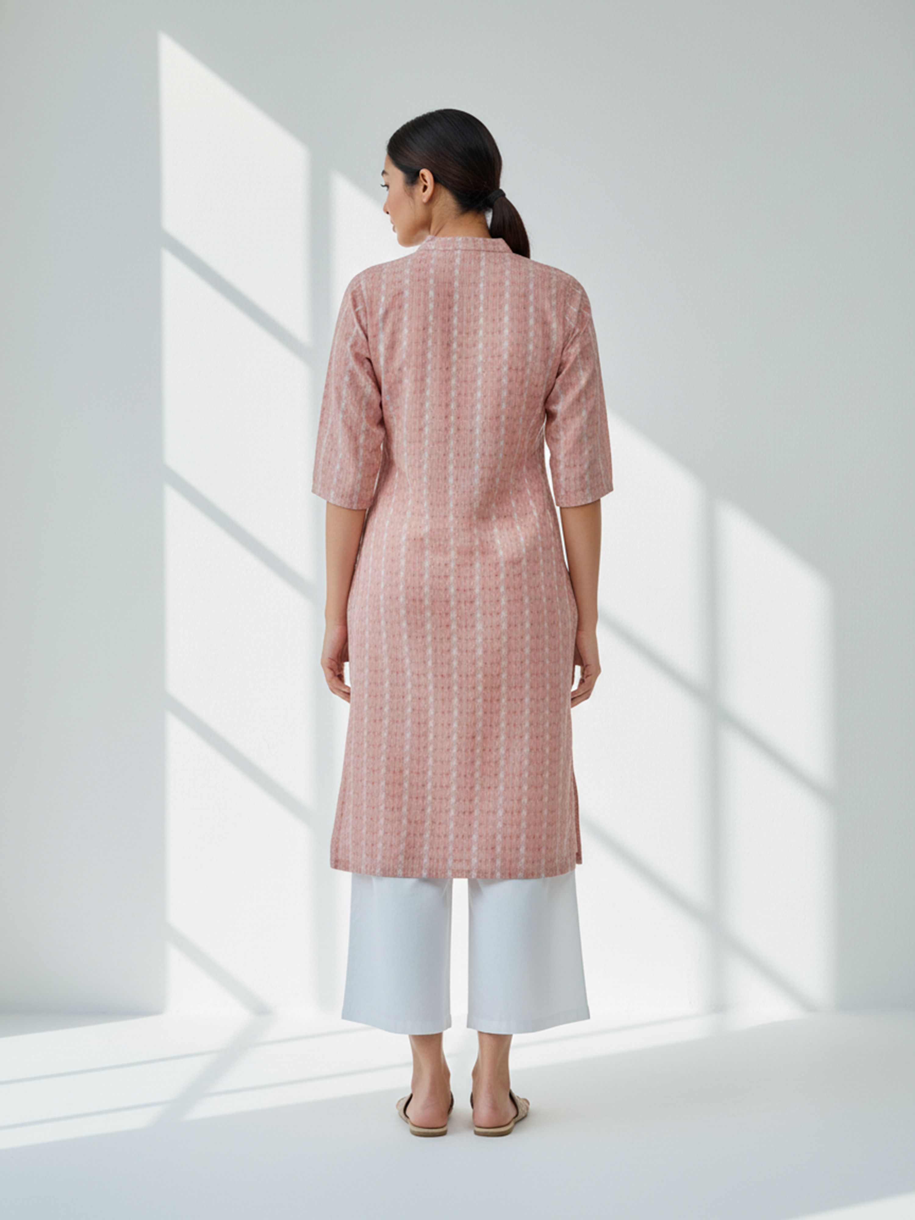 Peach Printed Weaving Kurti Set For Women