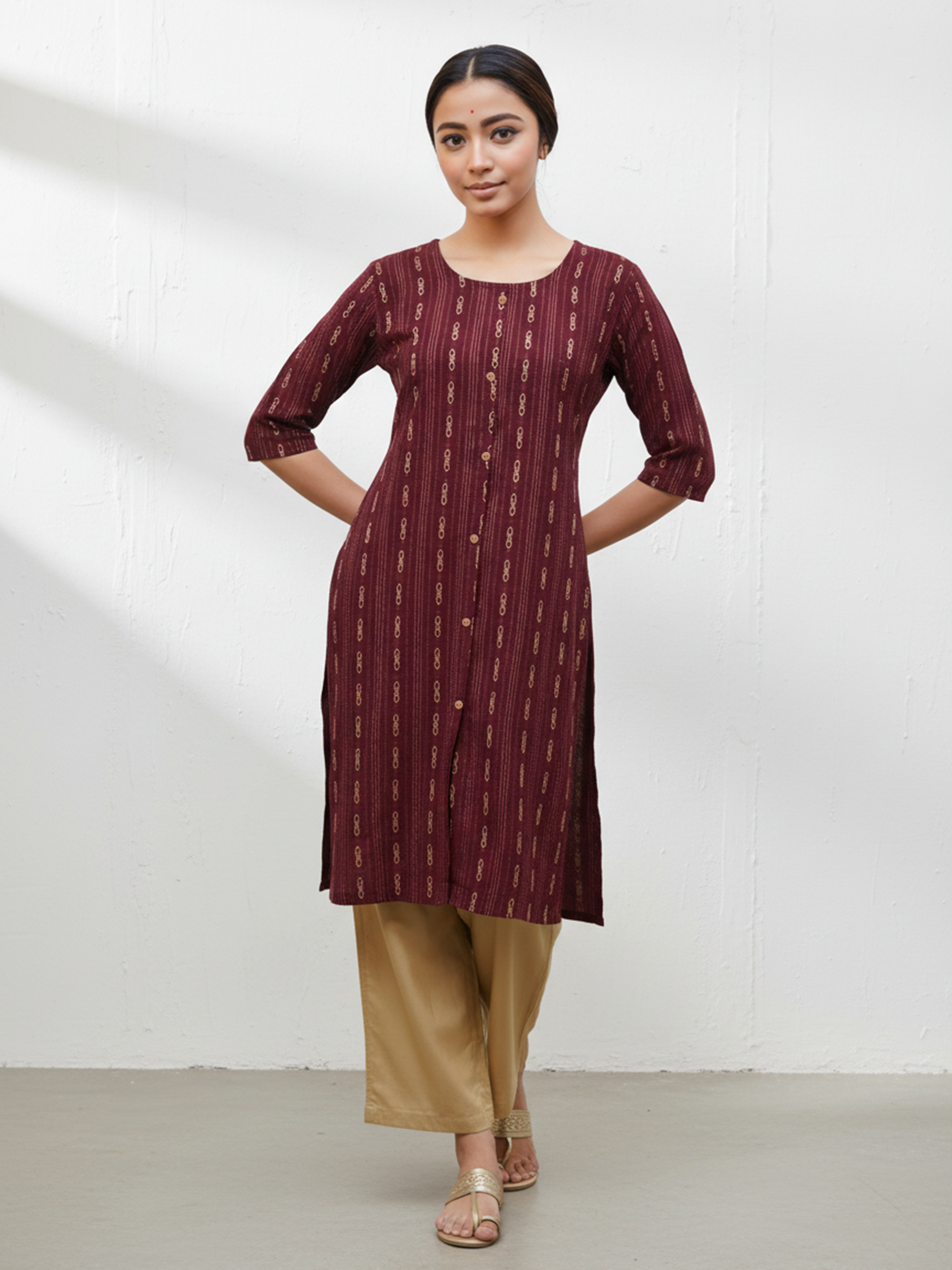 Red Printed Weaving Kurti Set For Women