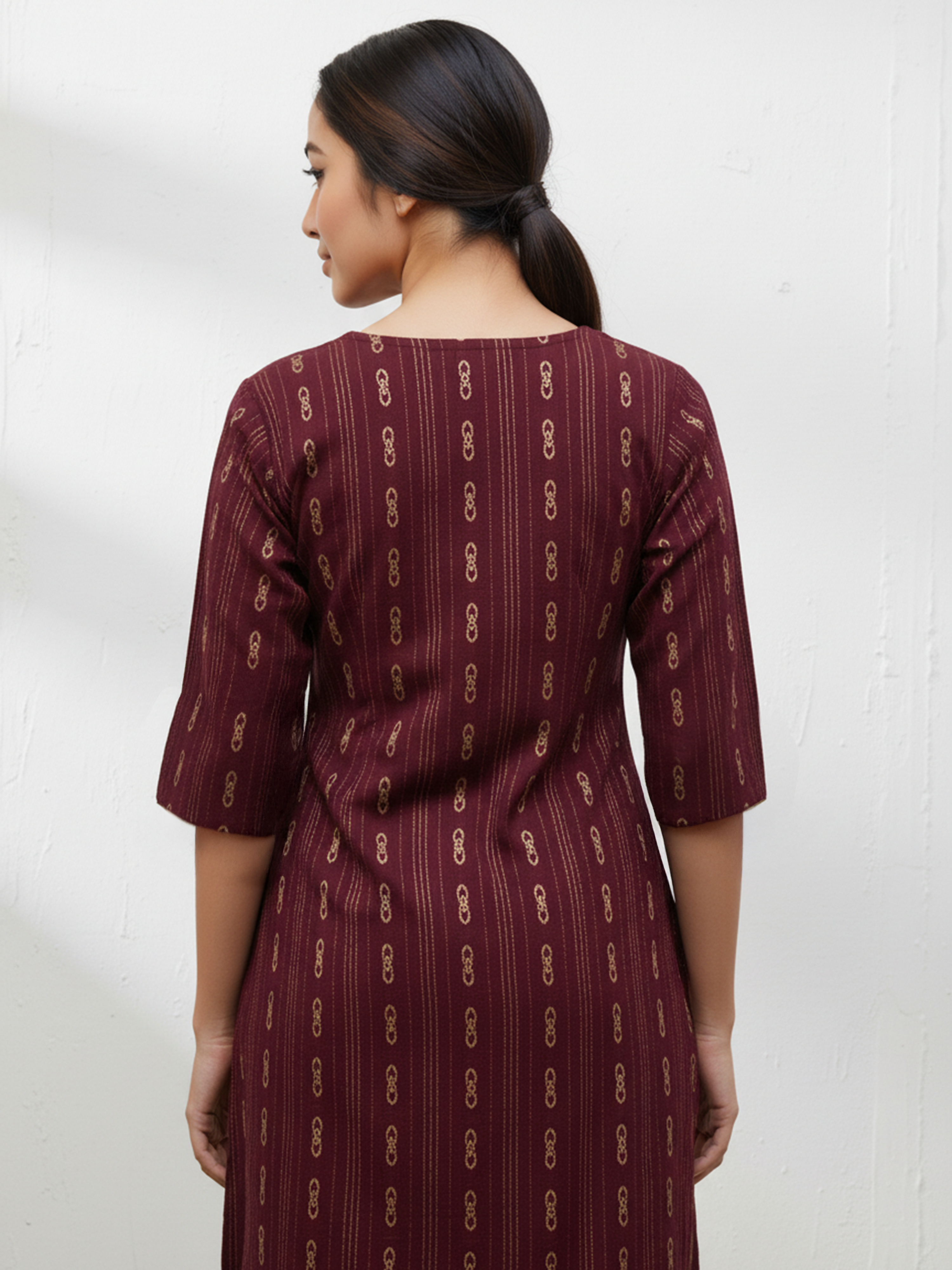 Red Printed Weaving Kurti Set For Women