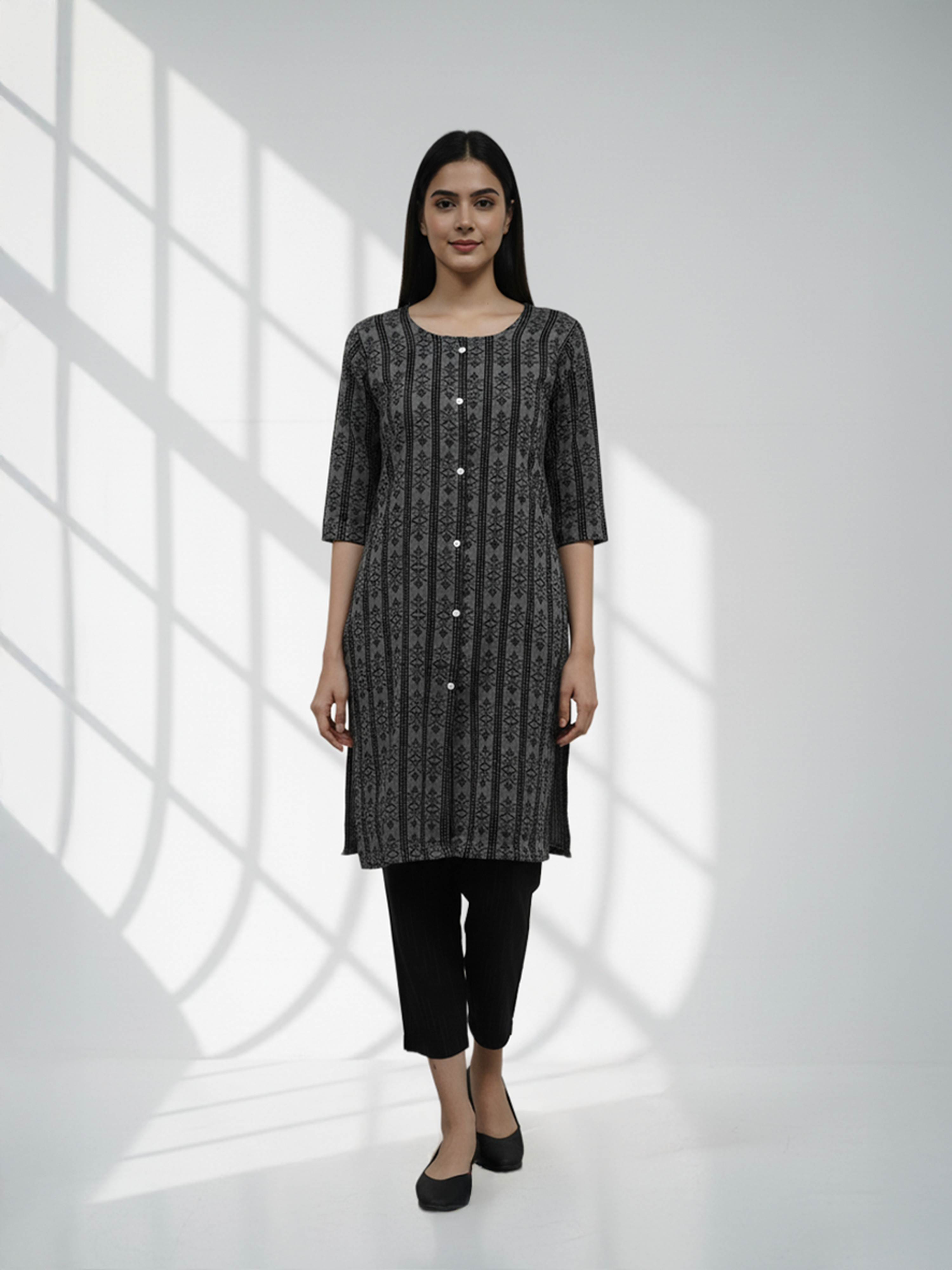 Black Printed Weaving Kurti For Women