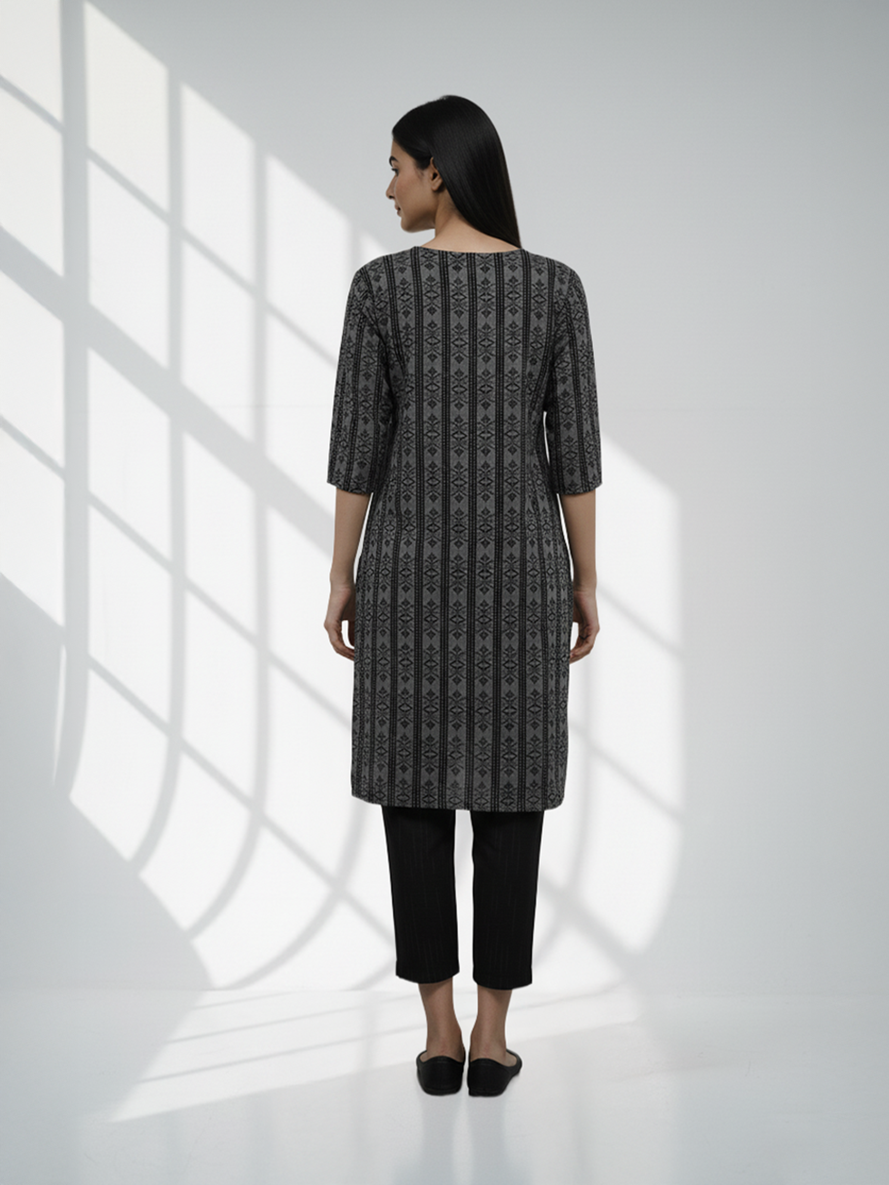 Black Printed Weaving Kurti For Women