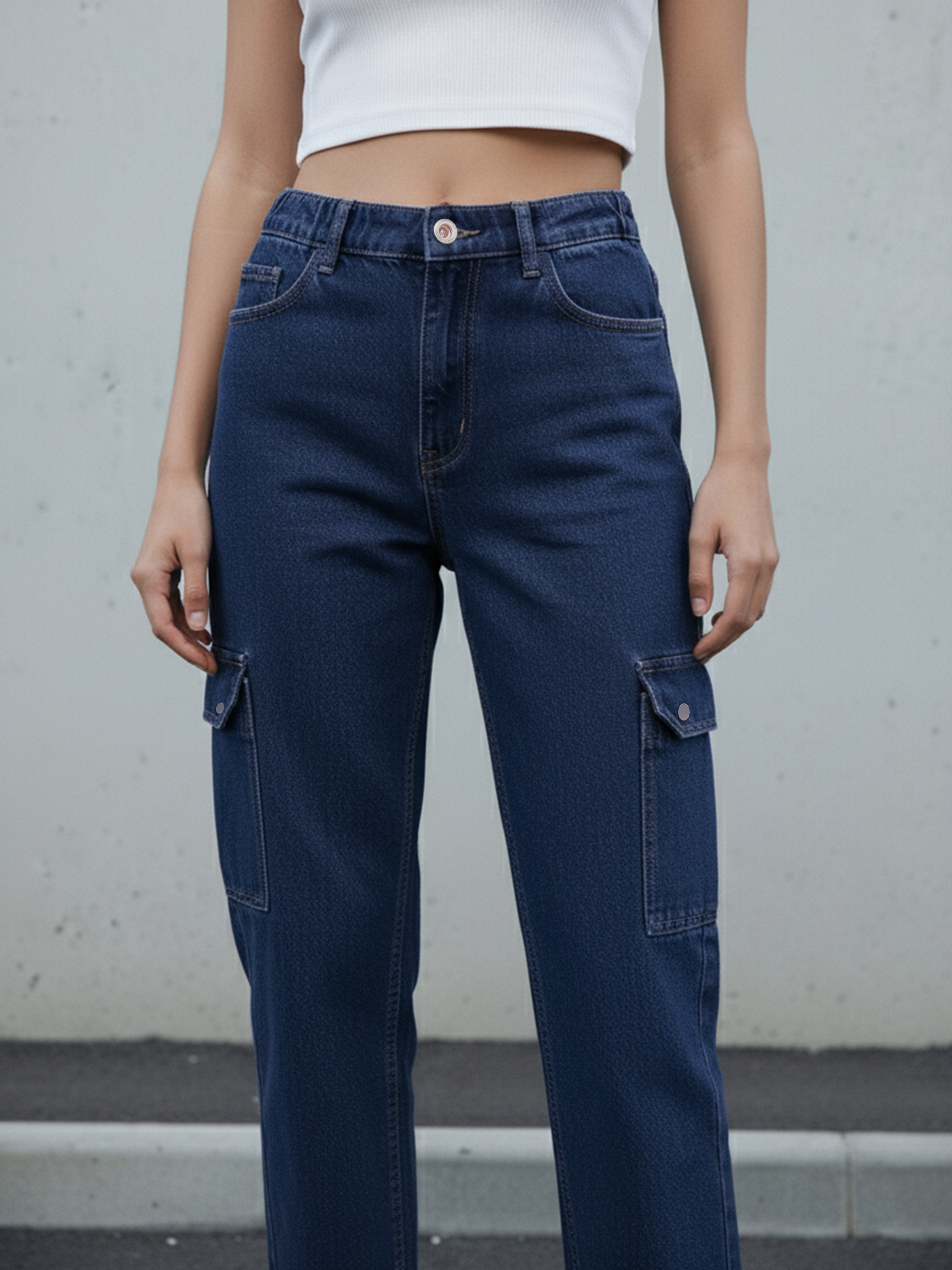 Navy Blue 6 Pocket Cargo For Women