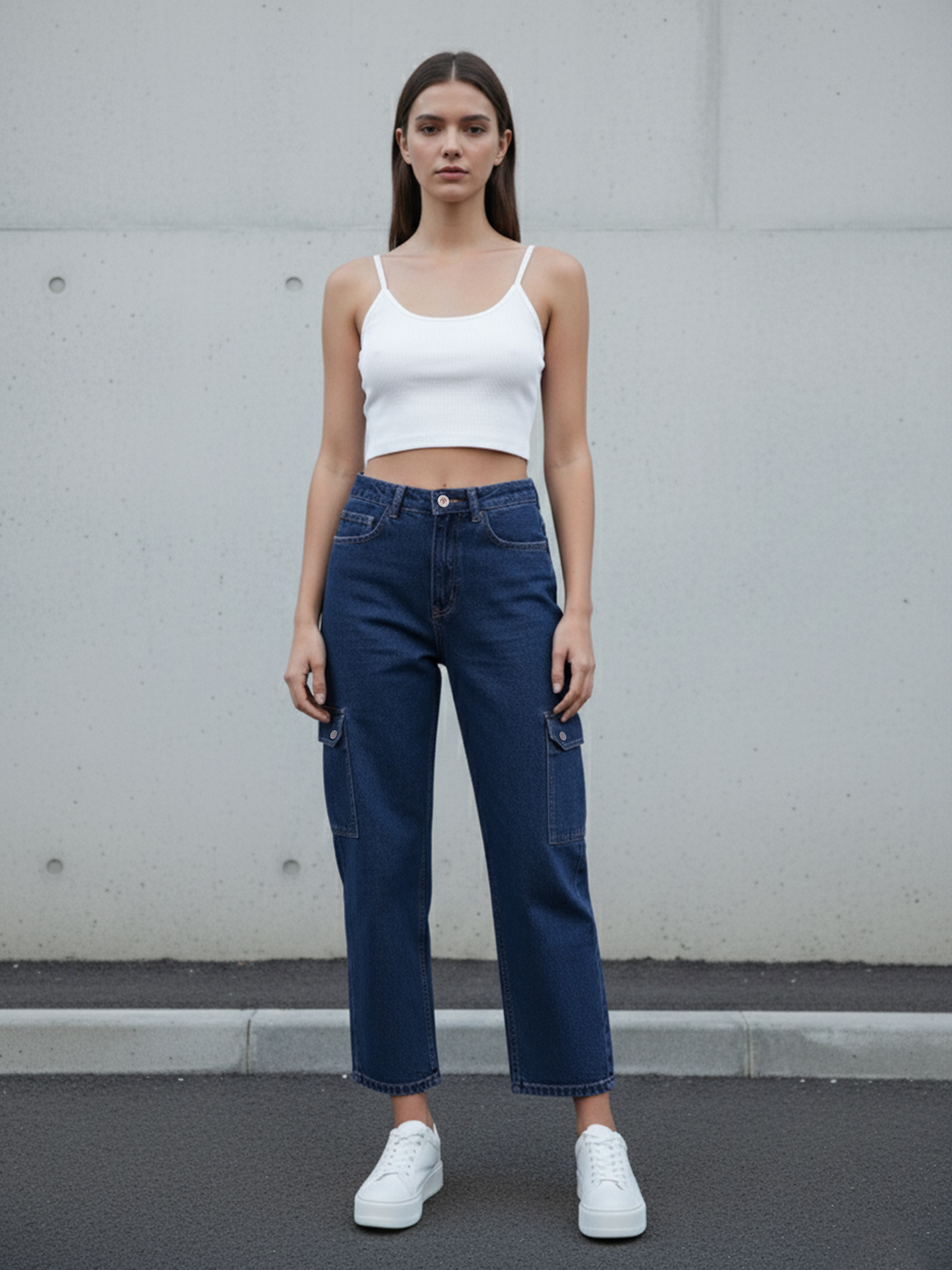 Navy Blue 6 Pocket Cargo For Women