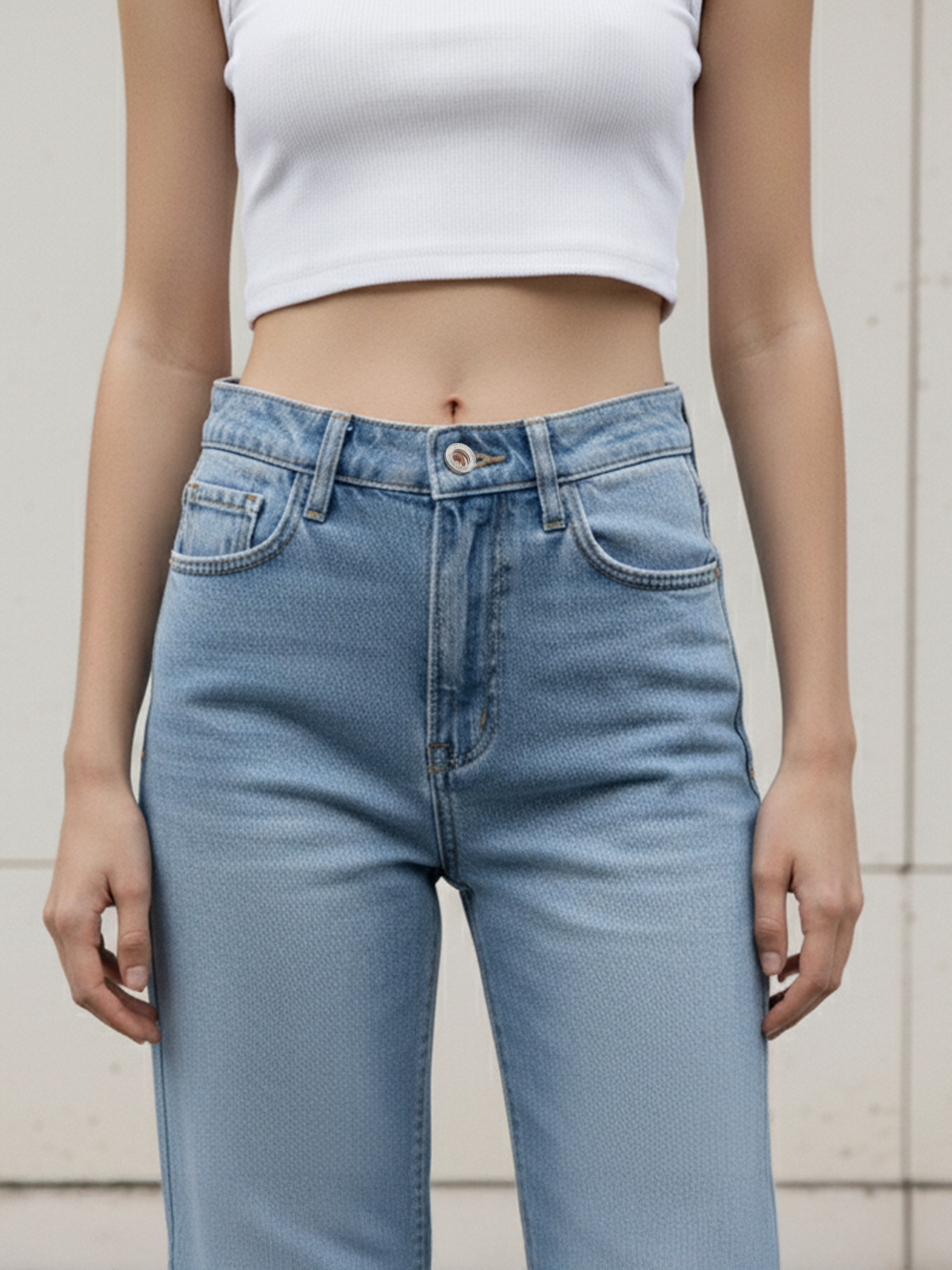 Ice Blue  Whiskering Jeans For Women