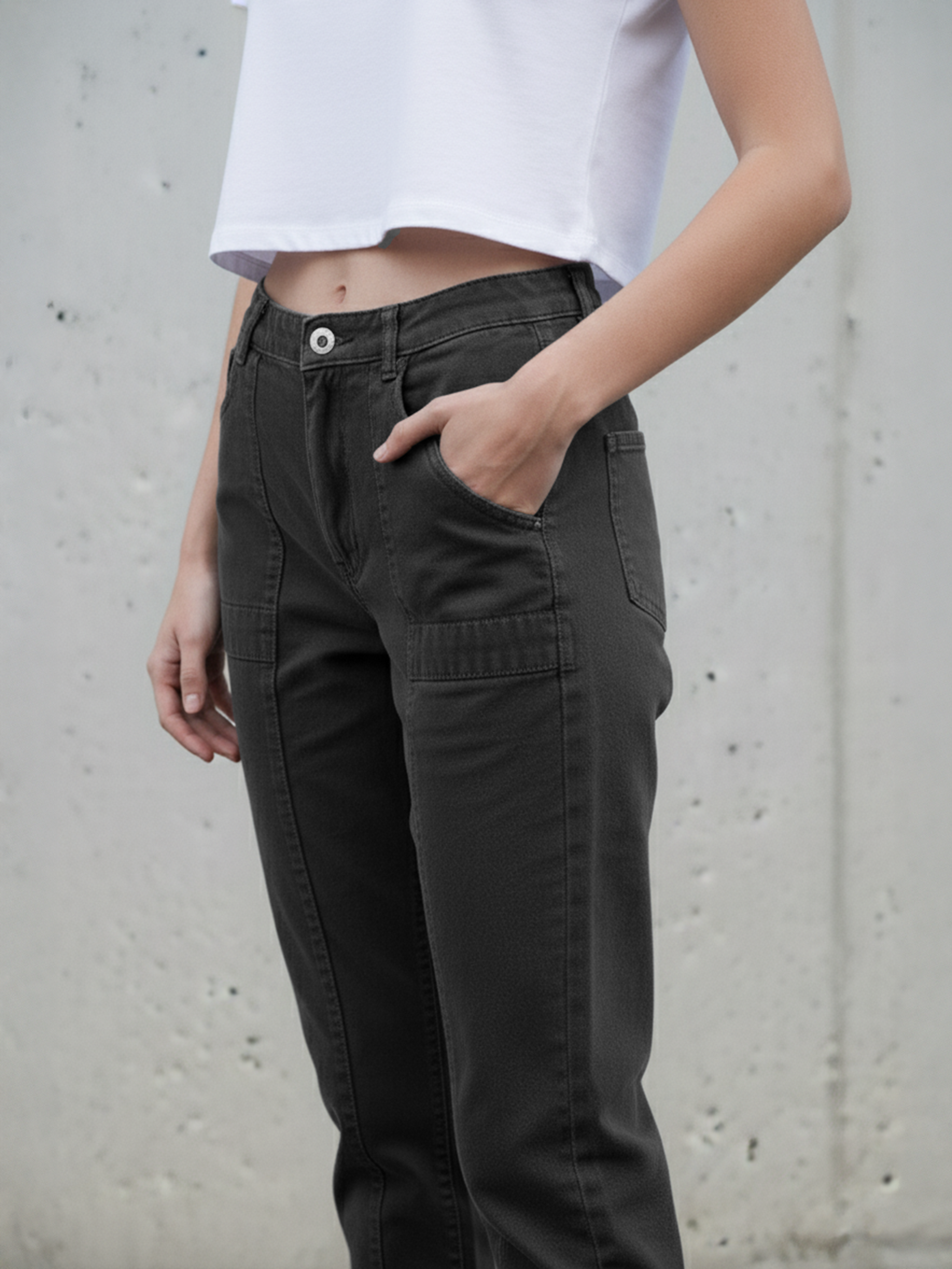 Green Plain Overdyed Denim For Women