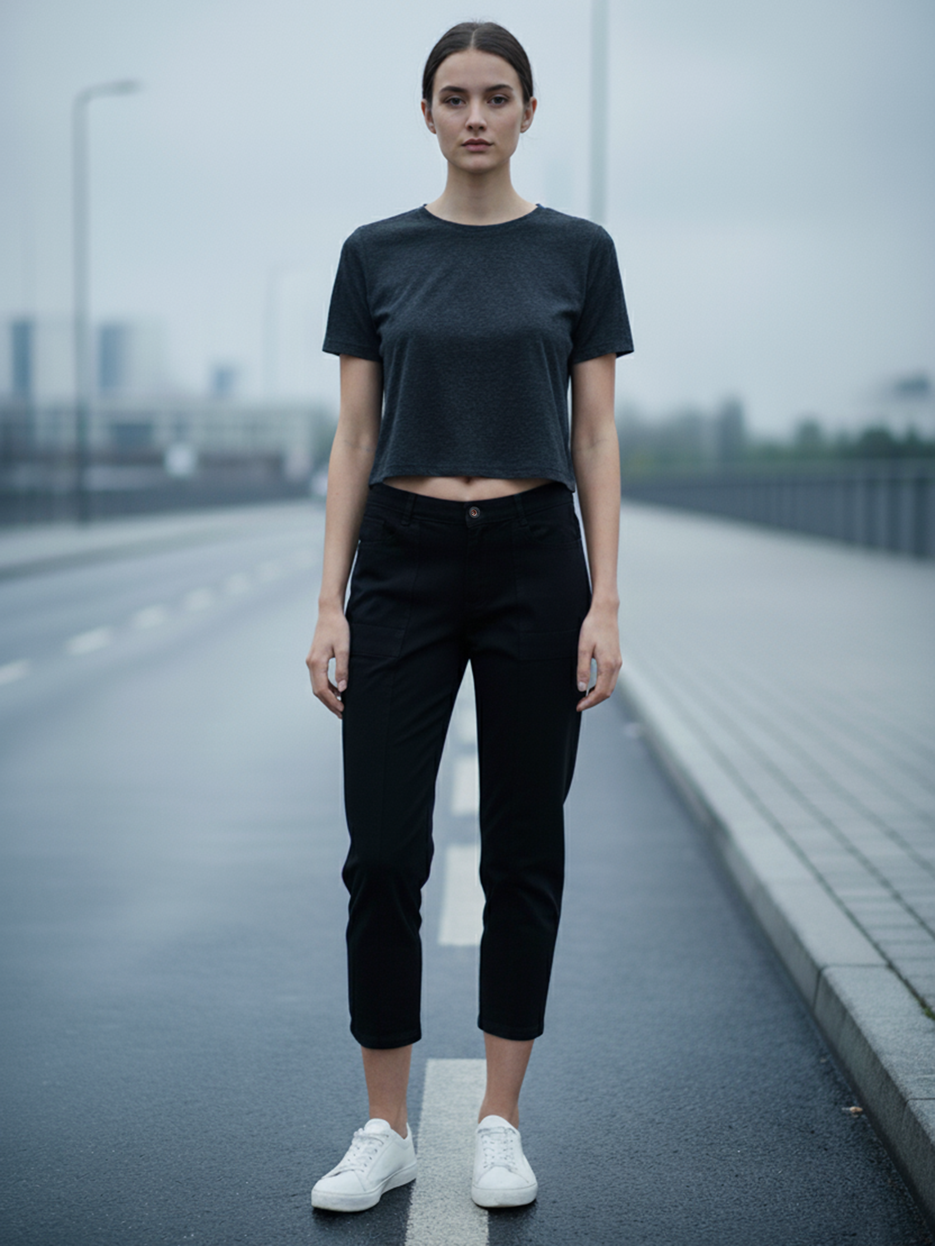 Black Plain Overdyed Denim For Women