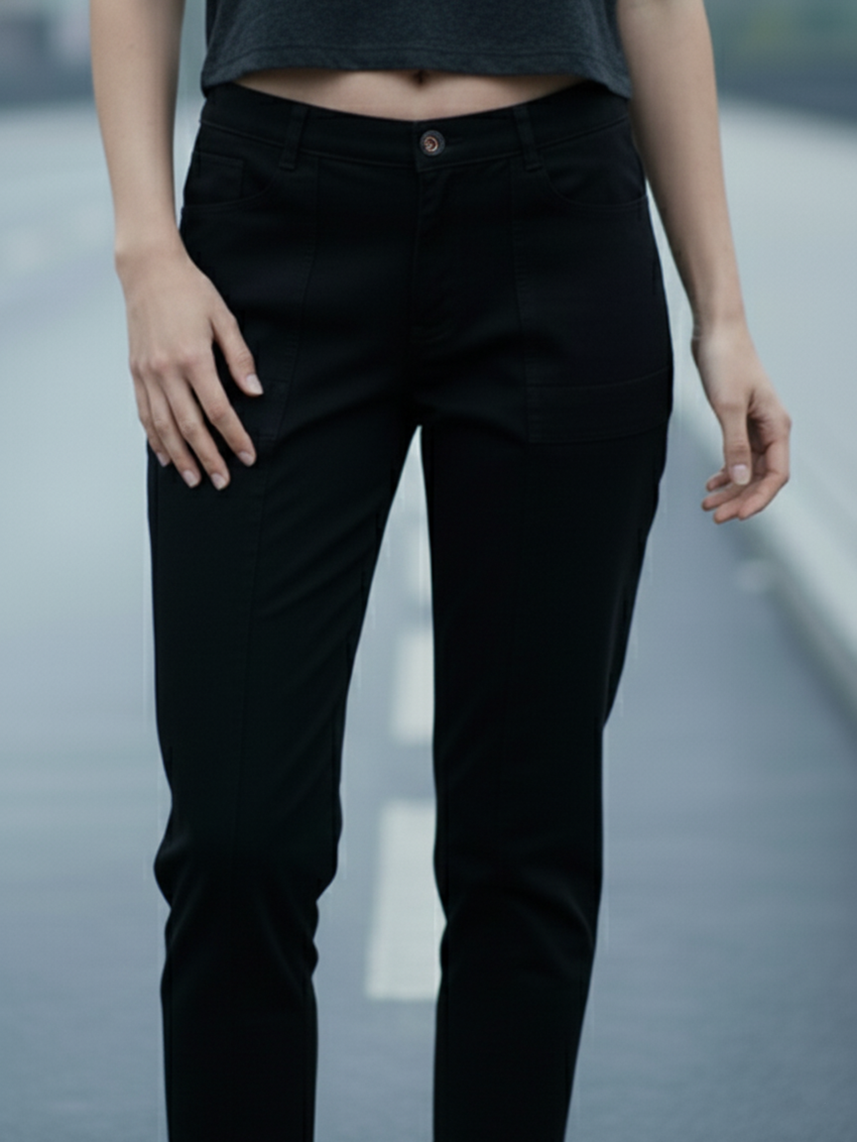 Black Plain Overdyed Denim For Women