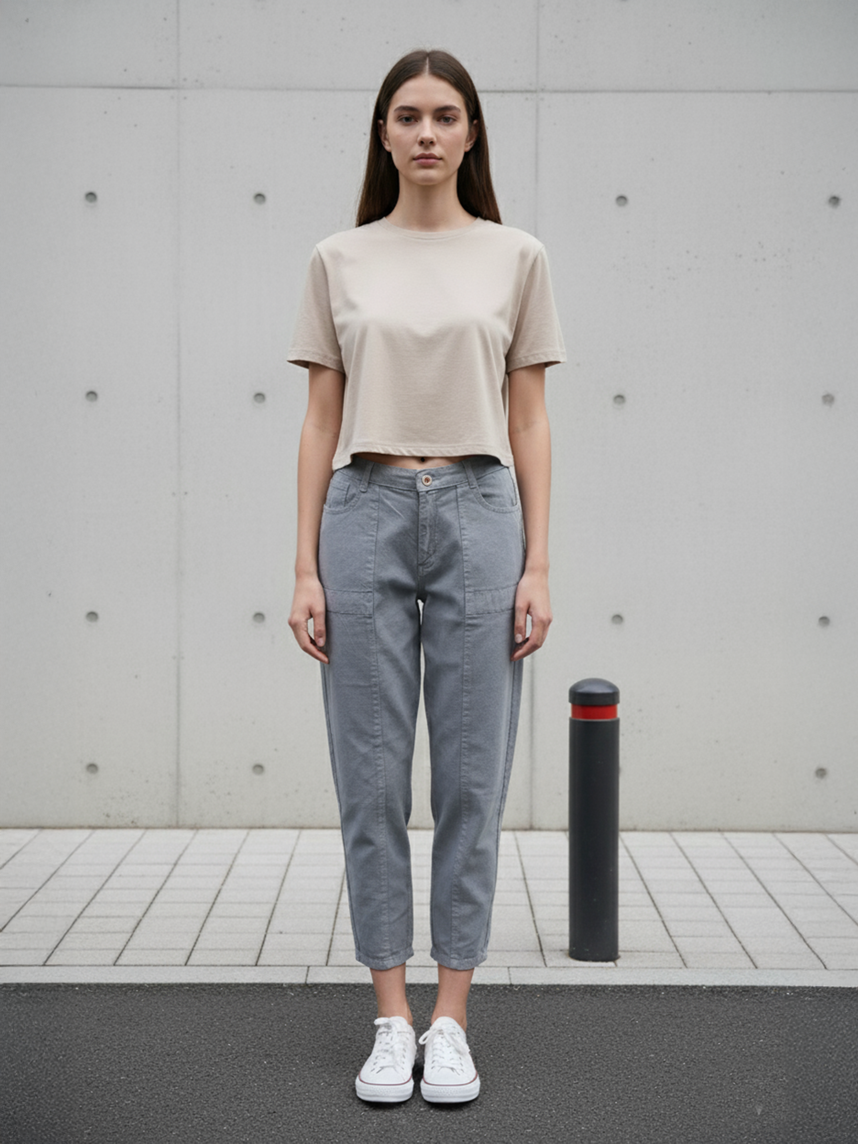 Grey Plain Overdyed Denim For Women