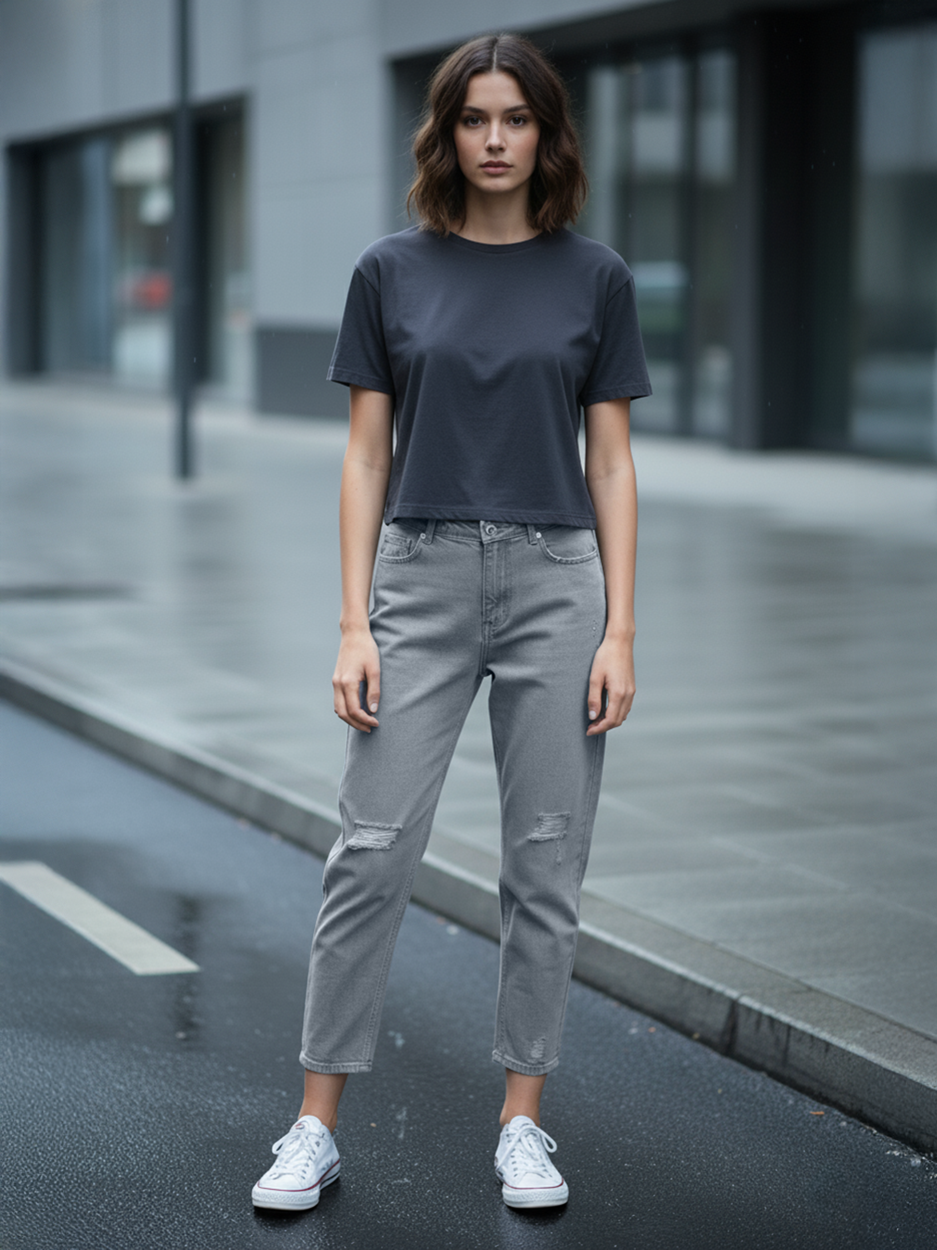 Grey Ripped Moms fit jeans For Women