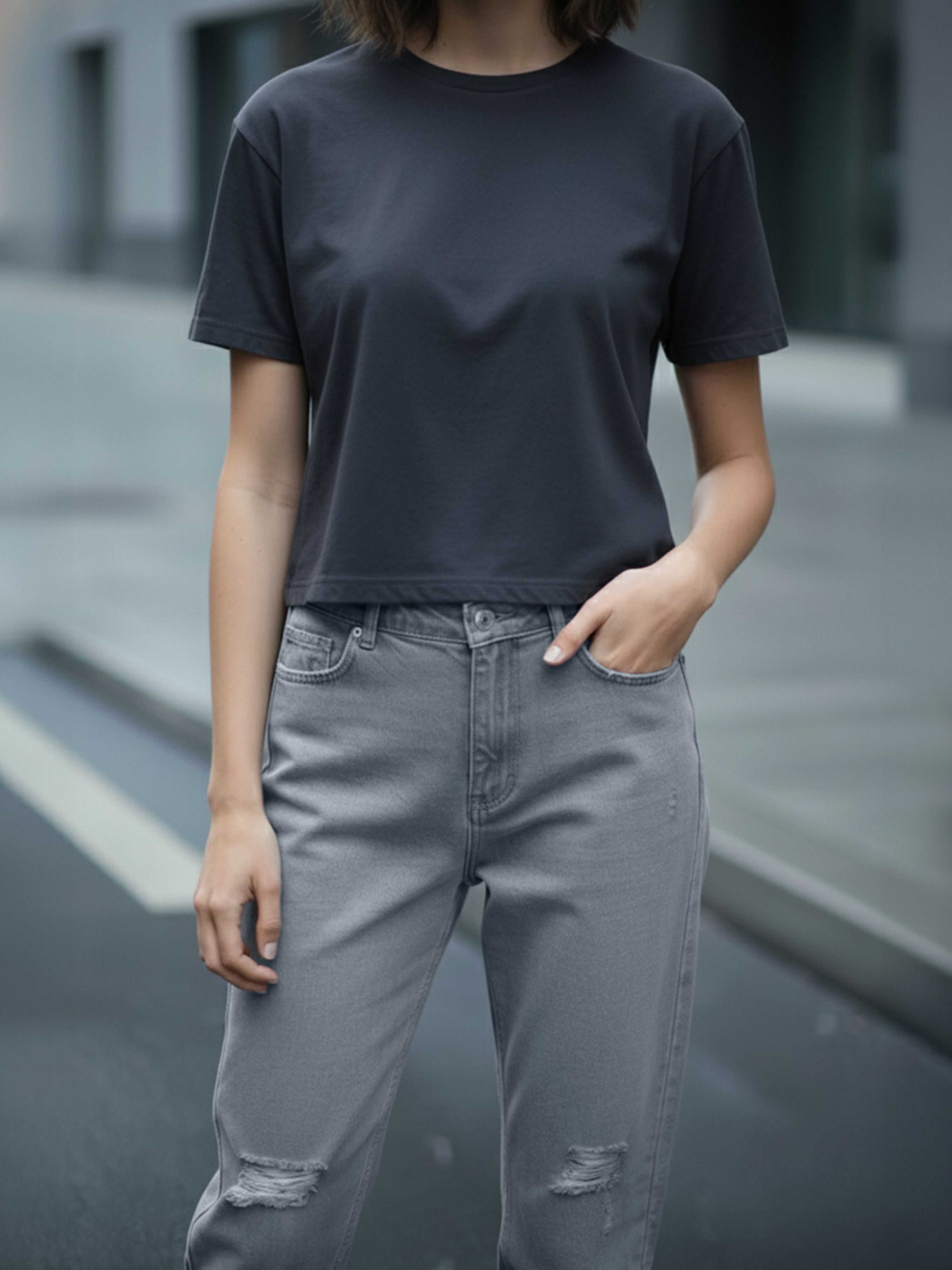 Grey Ripped Moms fit jeans For Women