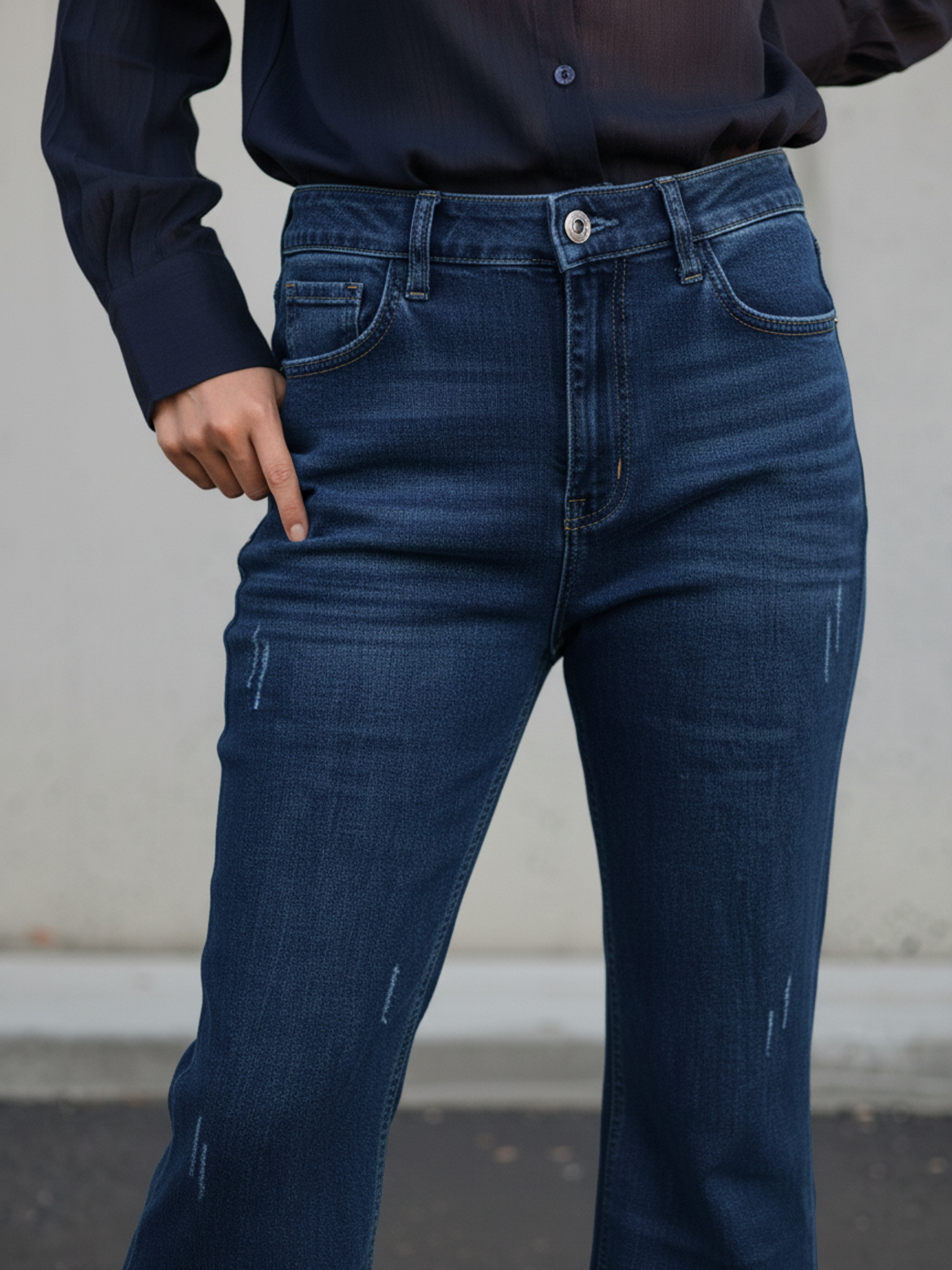 Tint Plain Boot Cut Jeans With Whiskering For Women