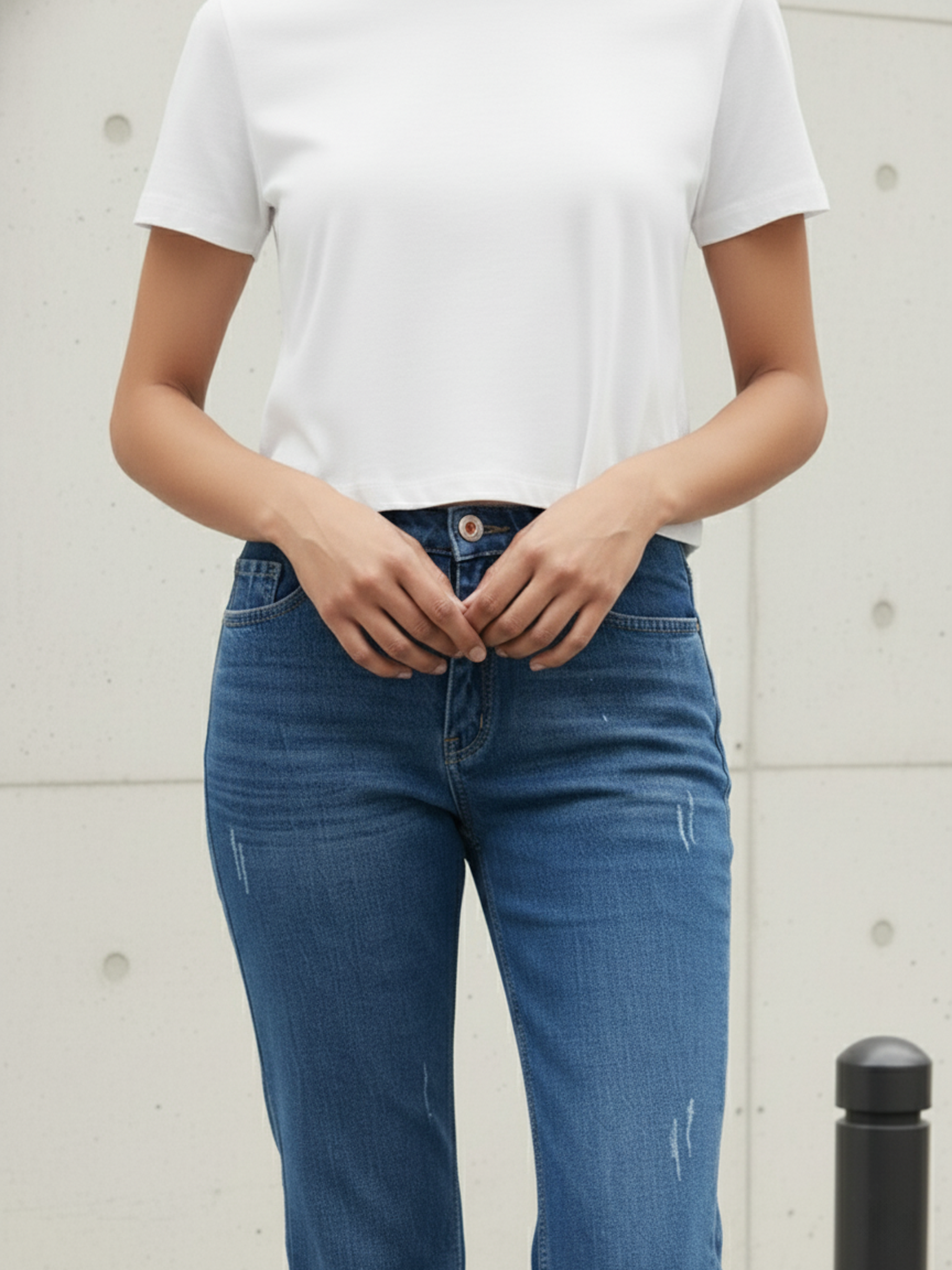 Stone Plain Boot Cut Jeans With Whiskering For Women